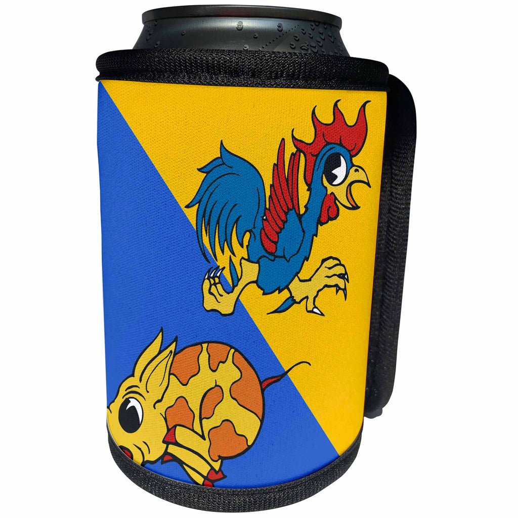 3dRose TNMGraphics Animals - Running Rooster and Pig - Can Cooler Bottle Wrap (cc_29028)