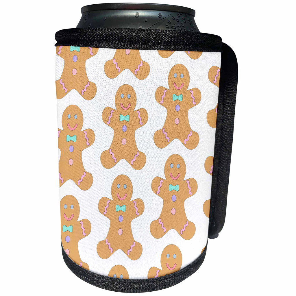 3dRose Thanksgiving - Image of Adorable Gingerbread Repeat Pattern - Can Cooler Bottle Wrap (cc_290281)