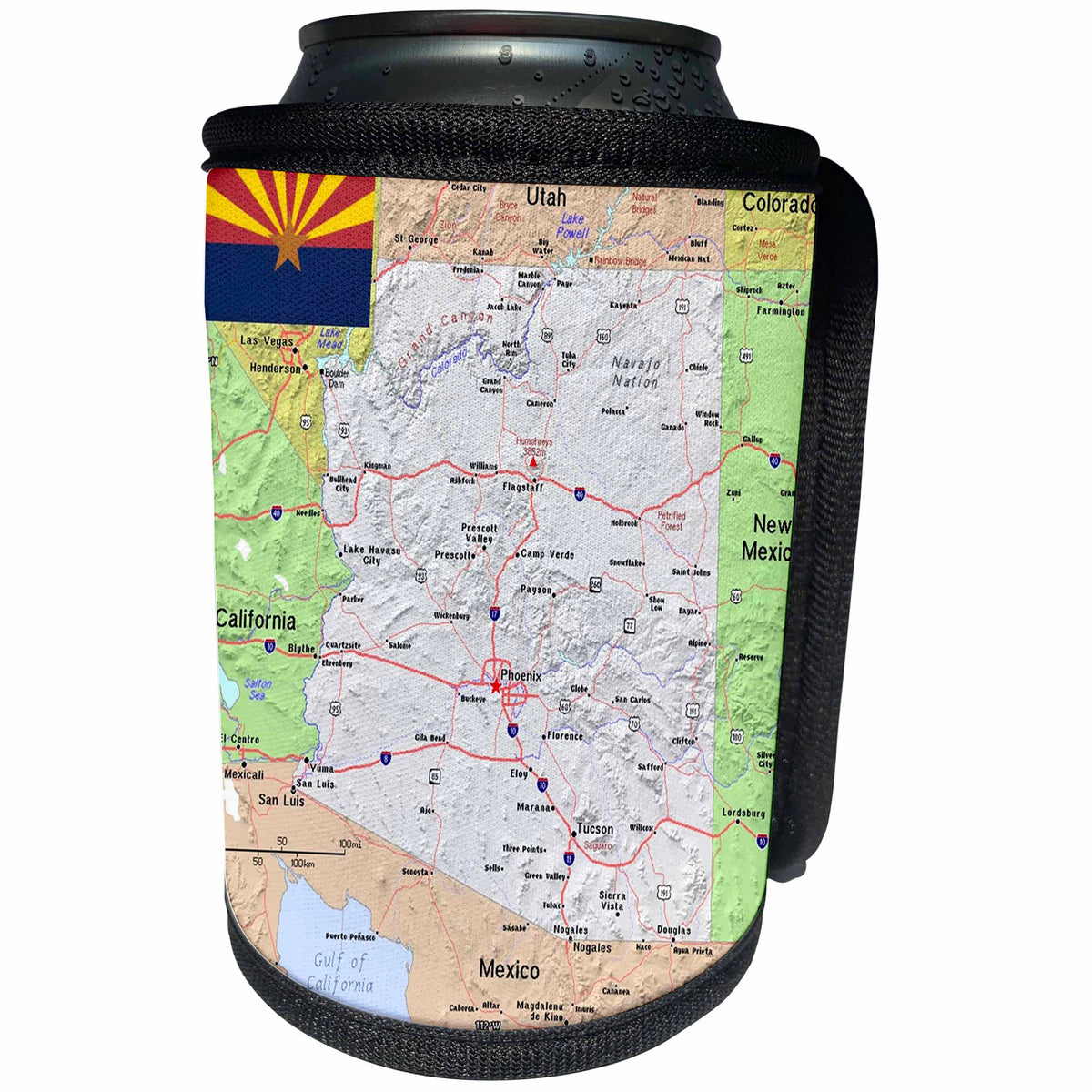 3dRose Topo Maps and Flags Of States - Image of Arizona Topographic Map With State Flag - Can Cooler Bottle Wrap (cc_290286)