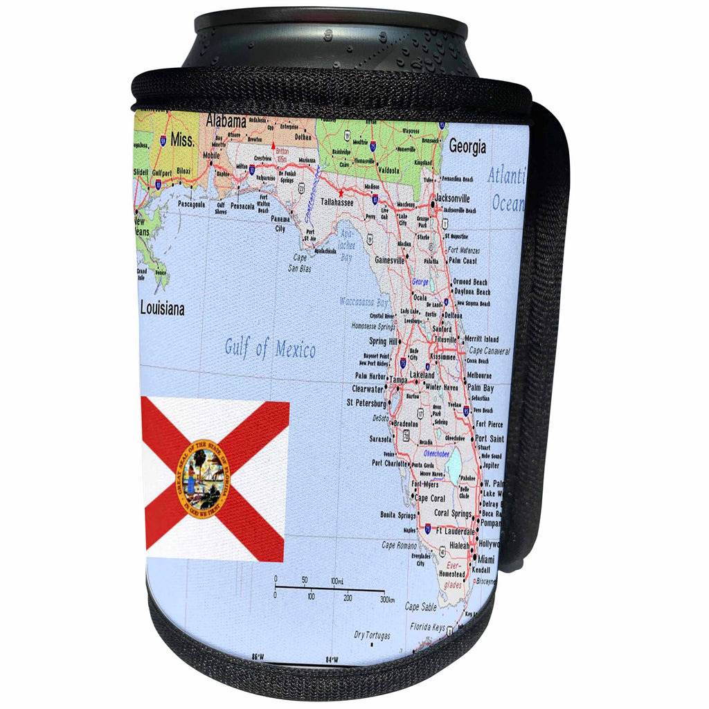 3dRose Topo Maps and Flags Of States - Image of Florida Topographic State Map n Flag - Can Cooler Bottle Wrap (cc_290293)