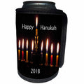 3dRose Chanukah - Image of Happy Hanukkah With Lit Candles and 2018 In Dark Color - Can Cooler Bottle Wrap (cc_290295)