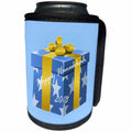 3dRose Chanukah - Image of Big Blue Present Says Happy Hanukah 2018 - Can Cooler Bottle Wrap (cc_290299)