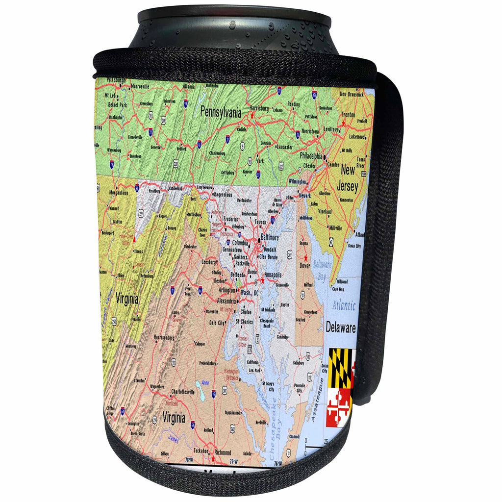 3dRose Topo Maps and Flags Of States - Image of Maryland Topographic Map With Flag - Can Cooler Bottle Wrap (cc_290305)