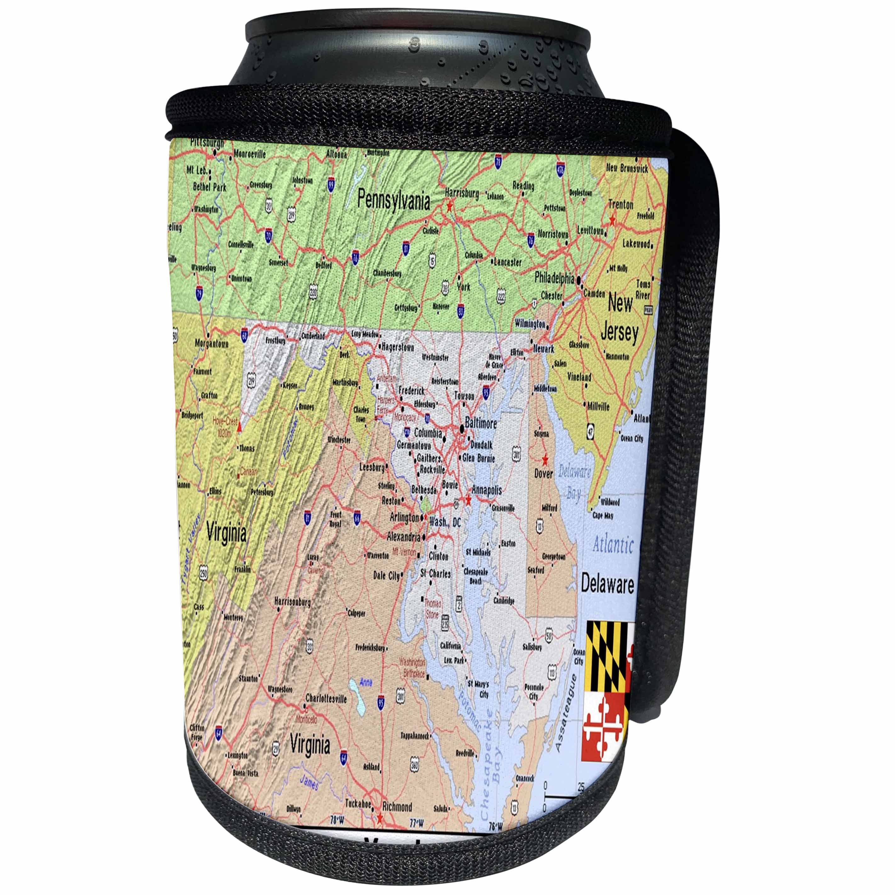 3dRose Topo Maps and Flags Of States - Image of Maryland Topographic Map With Flag - Can Cooler Bottle Wrap (cc_290305)