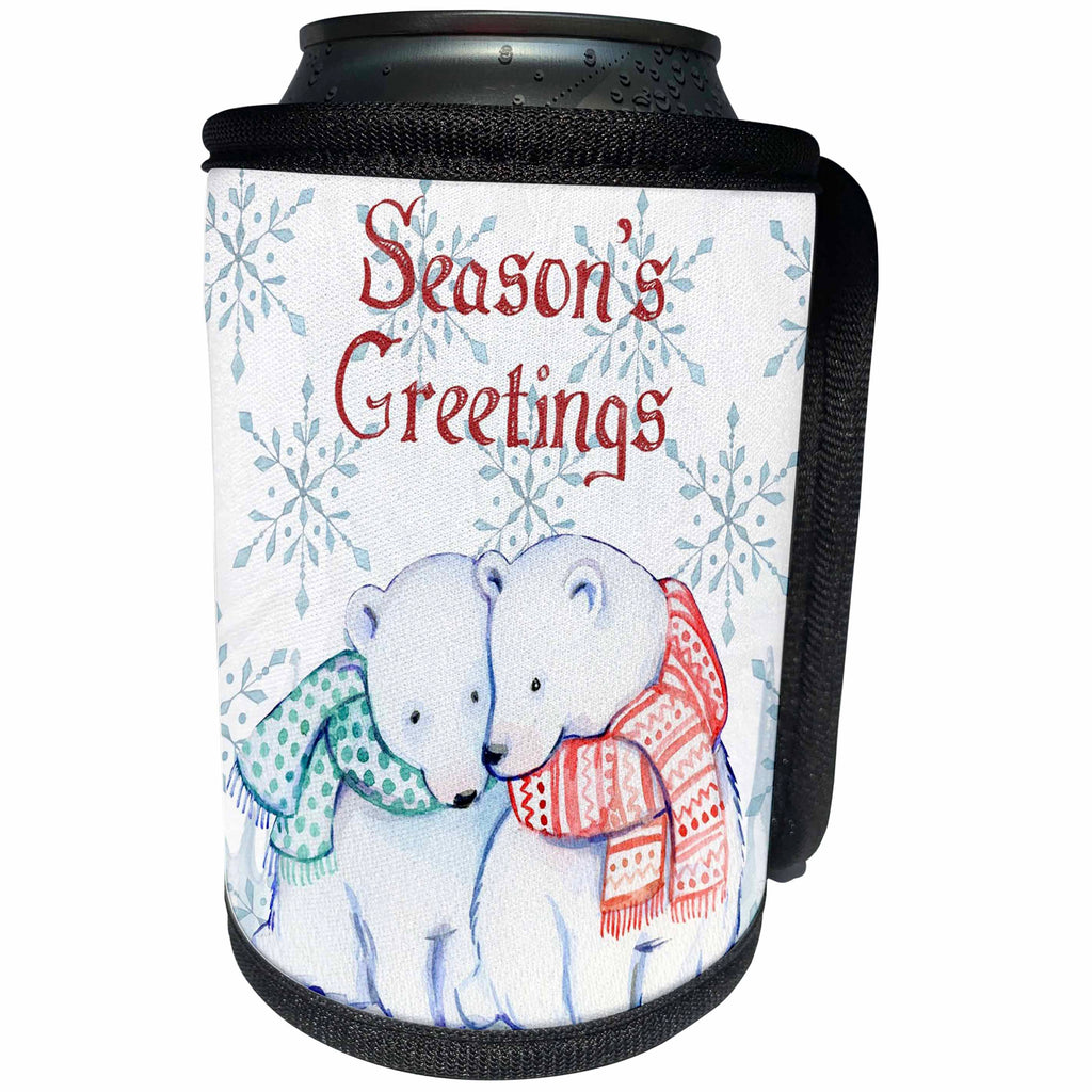 3dRose Christmas - Image of Two Polar Bears On snowflakes Say Merry Christmas - Can Cooler Bottle Wrap (cc_290313)