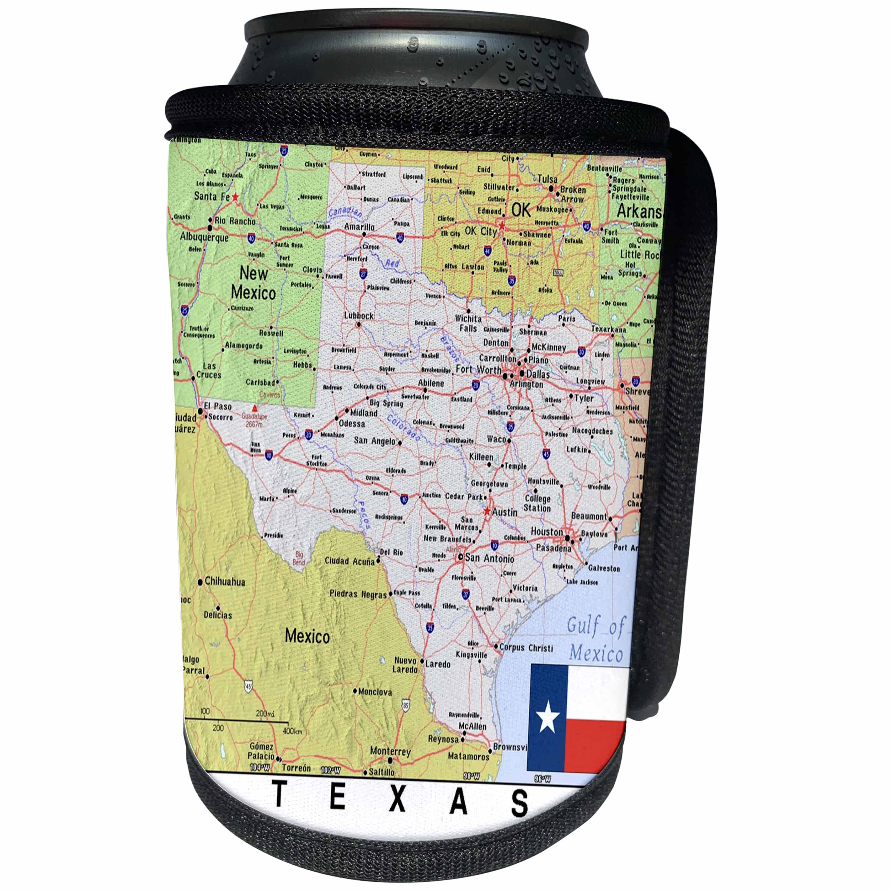 3dRose Topo Maps and Flags Of States - Image of Texas Topographic Map With Flag - Can Cooler Bottle Wrap (cc_290327)