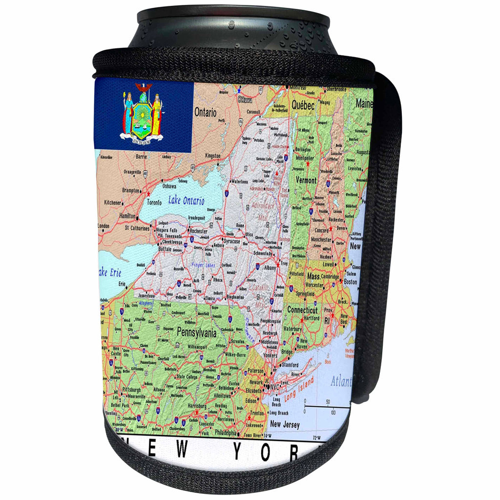 3dRose Topo Maps and Flags Of States - Image of New York Topographic Map With State Flag - Can Cooler Bottle Wrap (cc_290336)