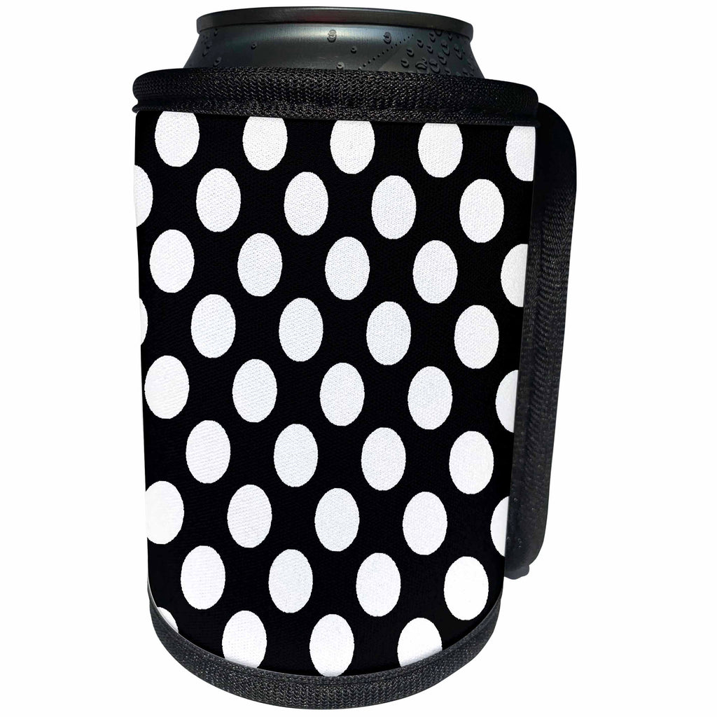 3dRose TNMGraphics Patterns - White Dots on Black - Can Cooler Bottle Wrap (cc_29035)