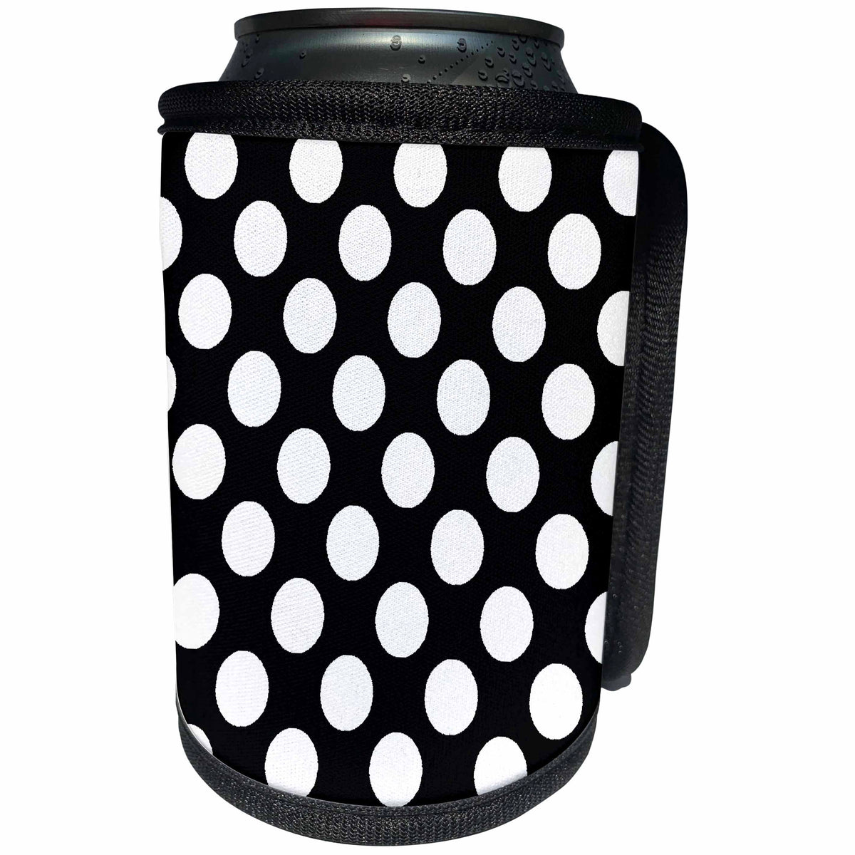 3dRose TNMGraphics Patterns - White Dots on Black - Can Cooler Bottle Wrap (cc_29035)