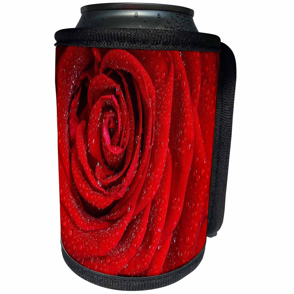 3dRose Spring Flowers - Image of Macro Red Rose With Dew Drops - Can Cooler Bottle Wrap (cc_290354)