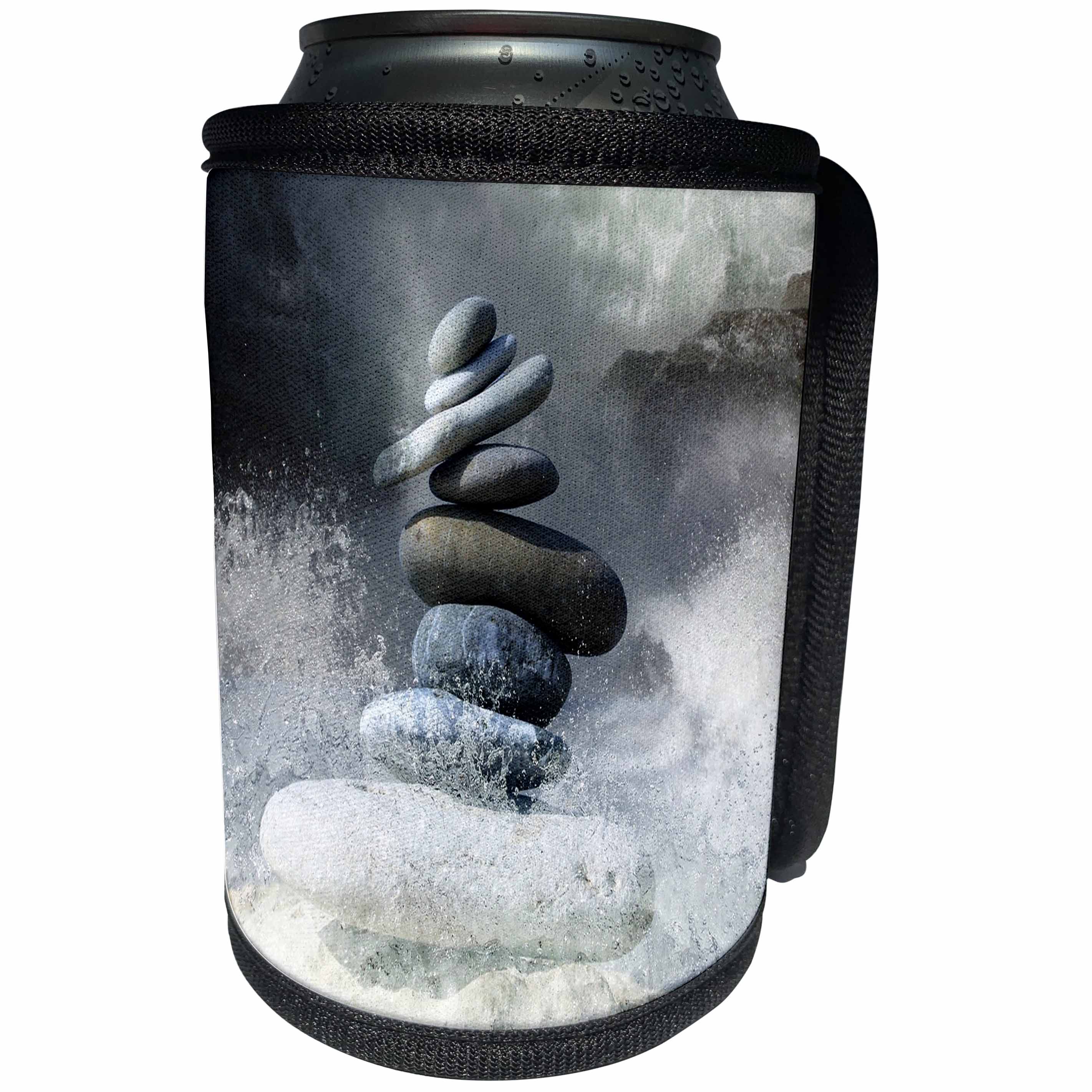 3dRose Weather - Image of Stack Of Zen Stones With Big Waves Crashing - Can Cooler Bottle Wrap (cc_290363)