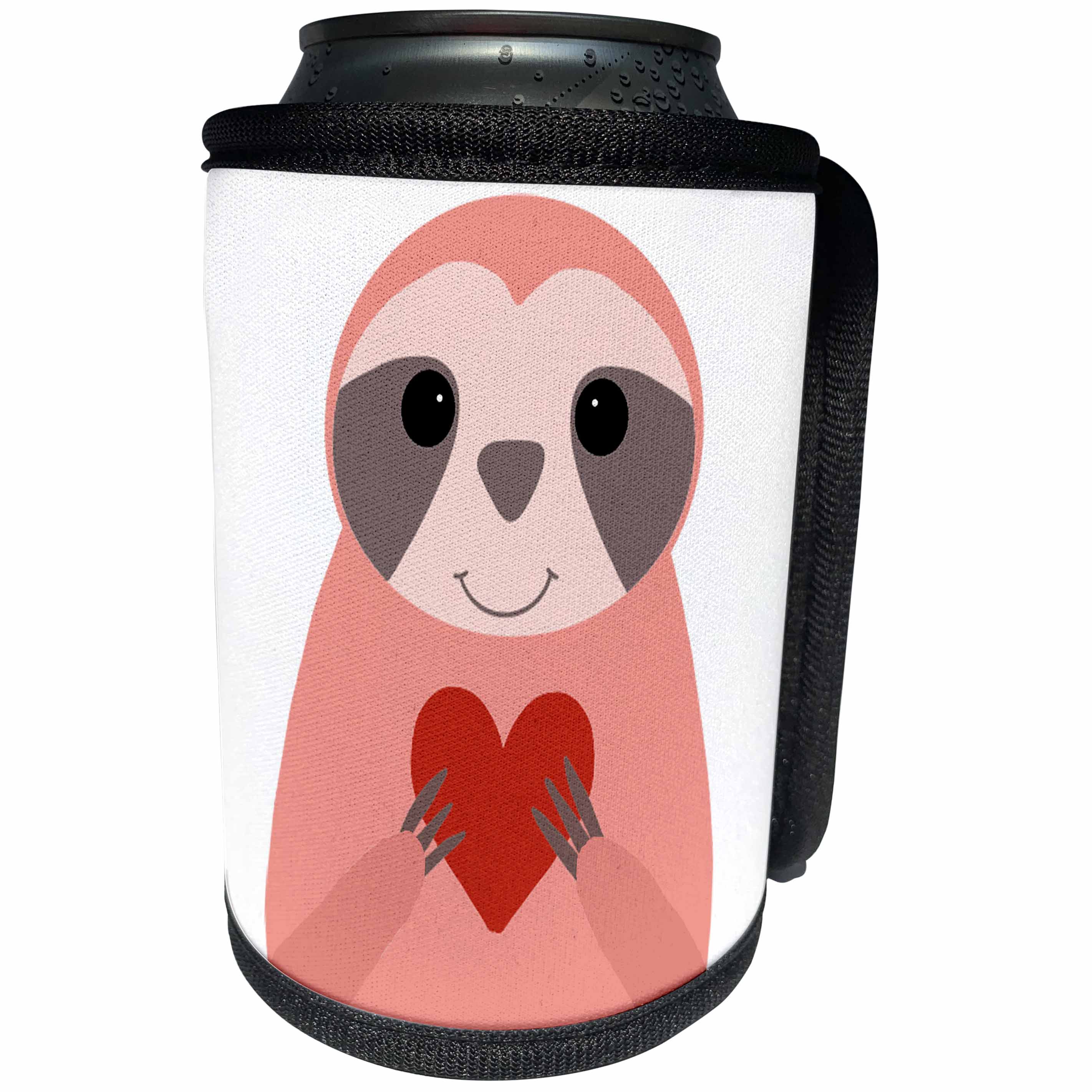 3dRose AllSouthernDesignTees - Zoo Animals - Fun cute pink sloth holding a heart creative cartoon - Can Cooler Bottle Wrap (cc_290635)
