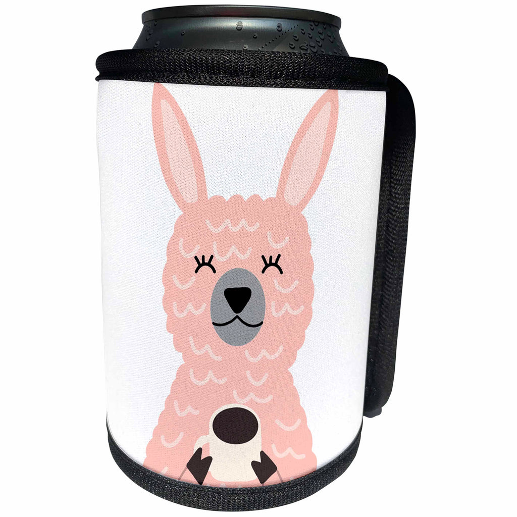 3dRose AllSouthernDesignTees - Zoo Animals - Adorable funny pink llama drinking a cup of hot coffee - Can Cooler Bottle Wrap (cc_290636)
