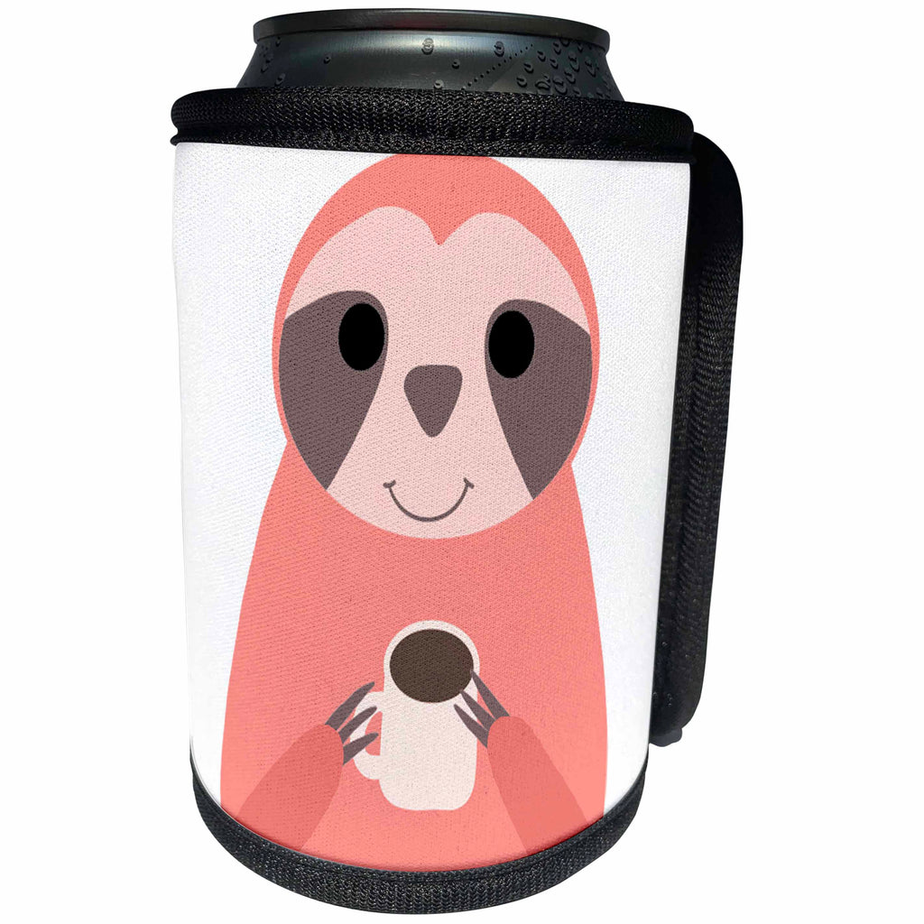 3dRose AllSouthernDesignTees - Zoo Animals - Silly funny pink sloth drinking a cup of hot coffee cartoon - Can Cooler Bottle Wrap (cc_290637)