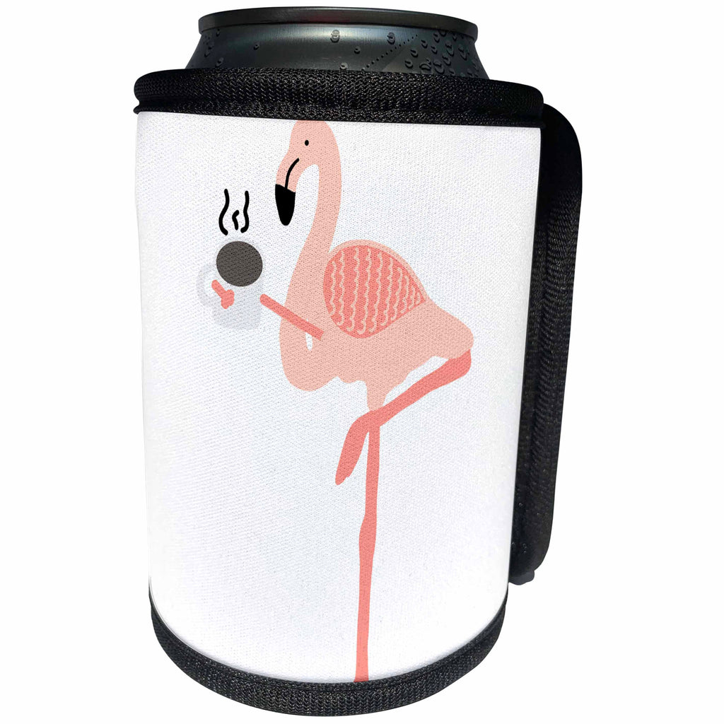 3dRose AllSouthernDesignTees - Birds - Funny creative pink flamingo drinking hot coffee cartoon - Can Cooler Bottle Wrap (cc_290644)