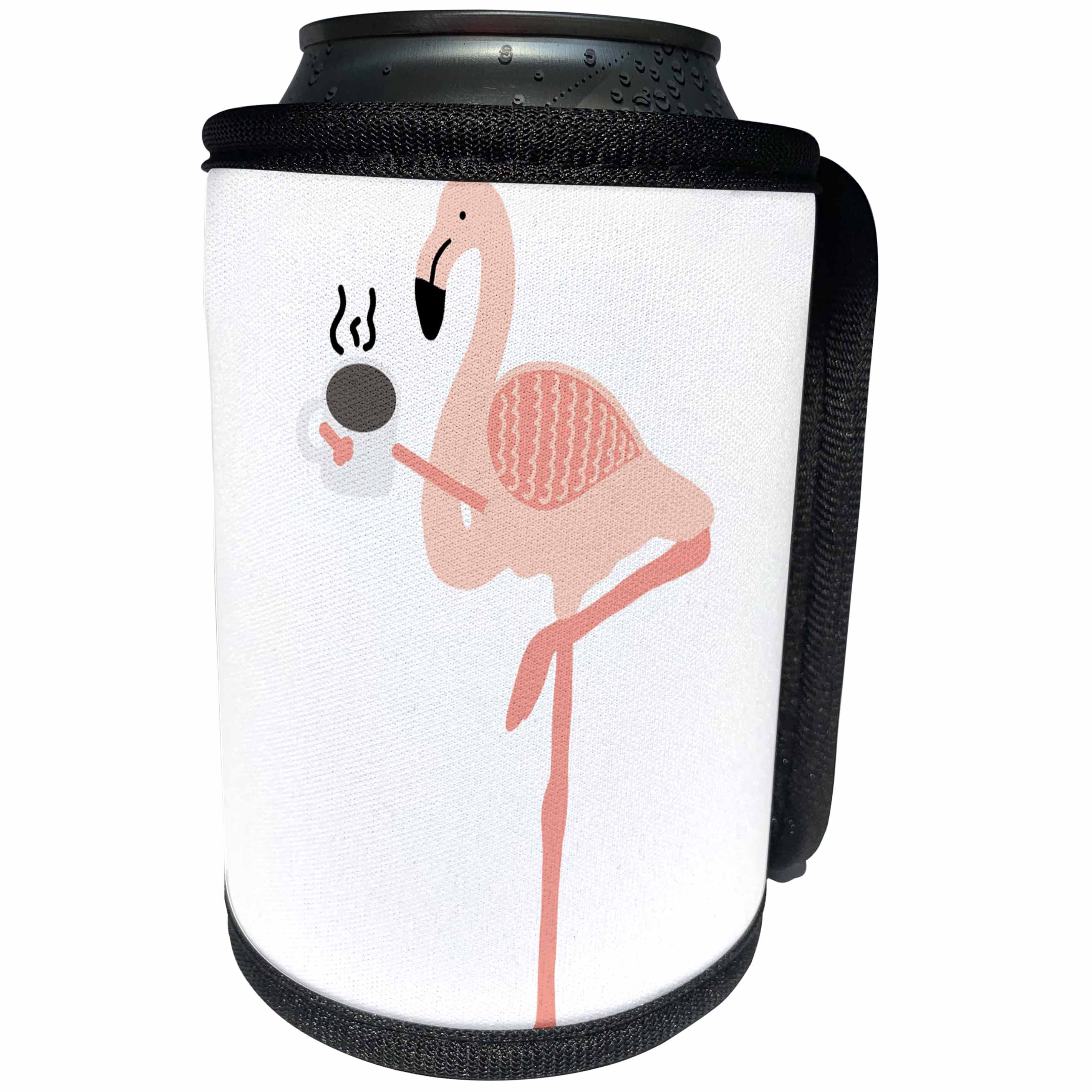 3dRose AllSouthernDesignTees - Birds - Funny creative pink flamingo drinking hot coffee cartoon - Can Cooler Bottle Wrap (cc_290644)