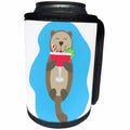 3dRose AllSouthernDesignTees - Drinking - Silly cool sea otter swimming and drinking a strawberry margarita - Can Cooler Bottle Wrap (cc_290647)