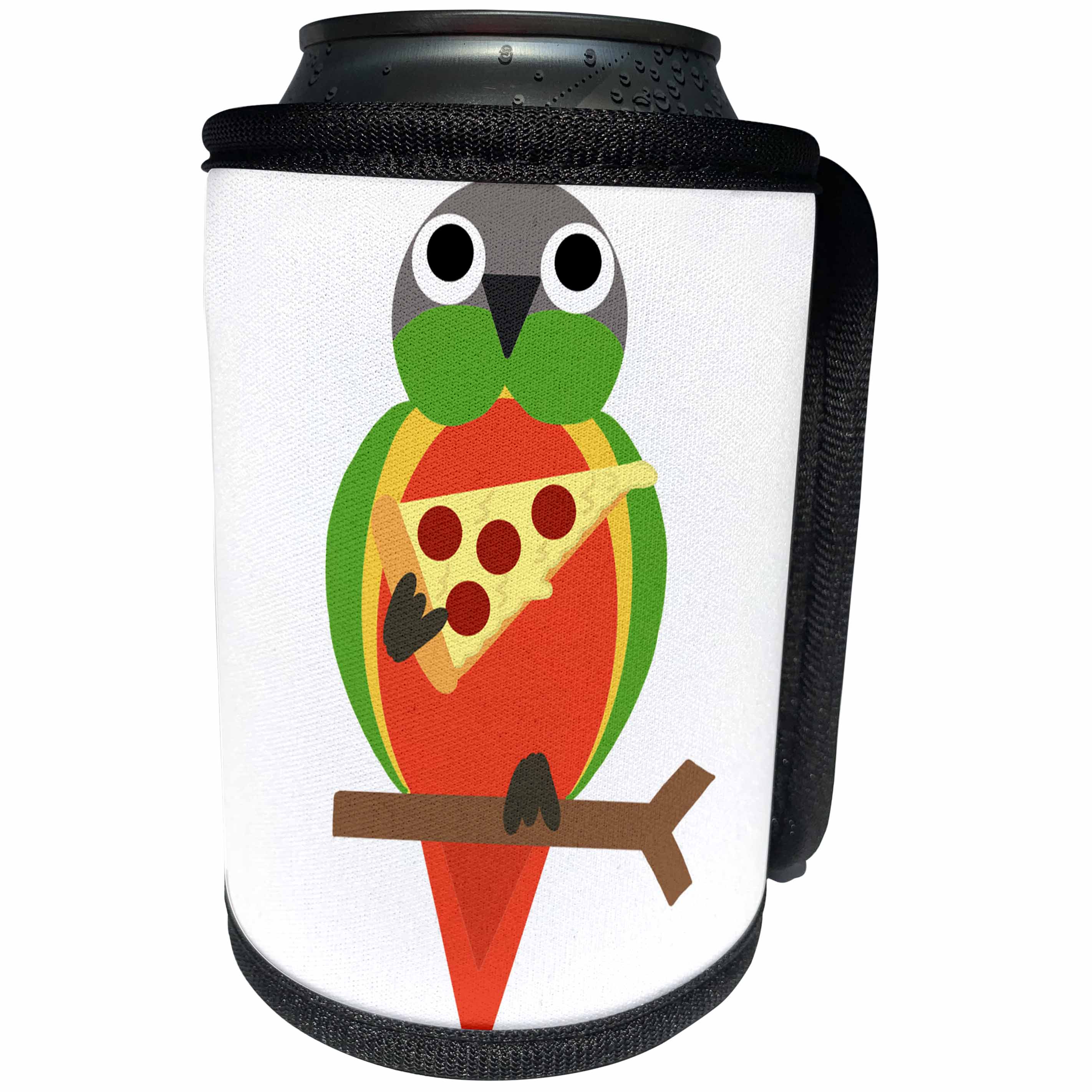 3dRose AllSouthernDesignTees - Birds - Funny cute conure parrot eating a piece of pepperoni pizza - Can Cooler Bottle Wrap (cc_290648)