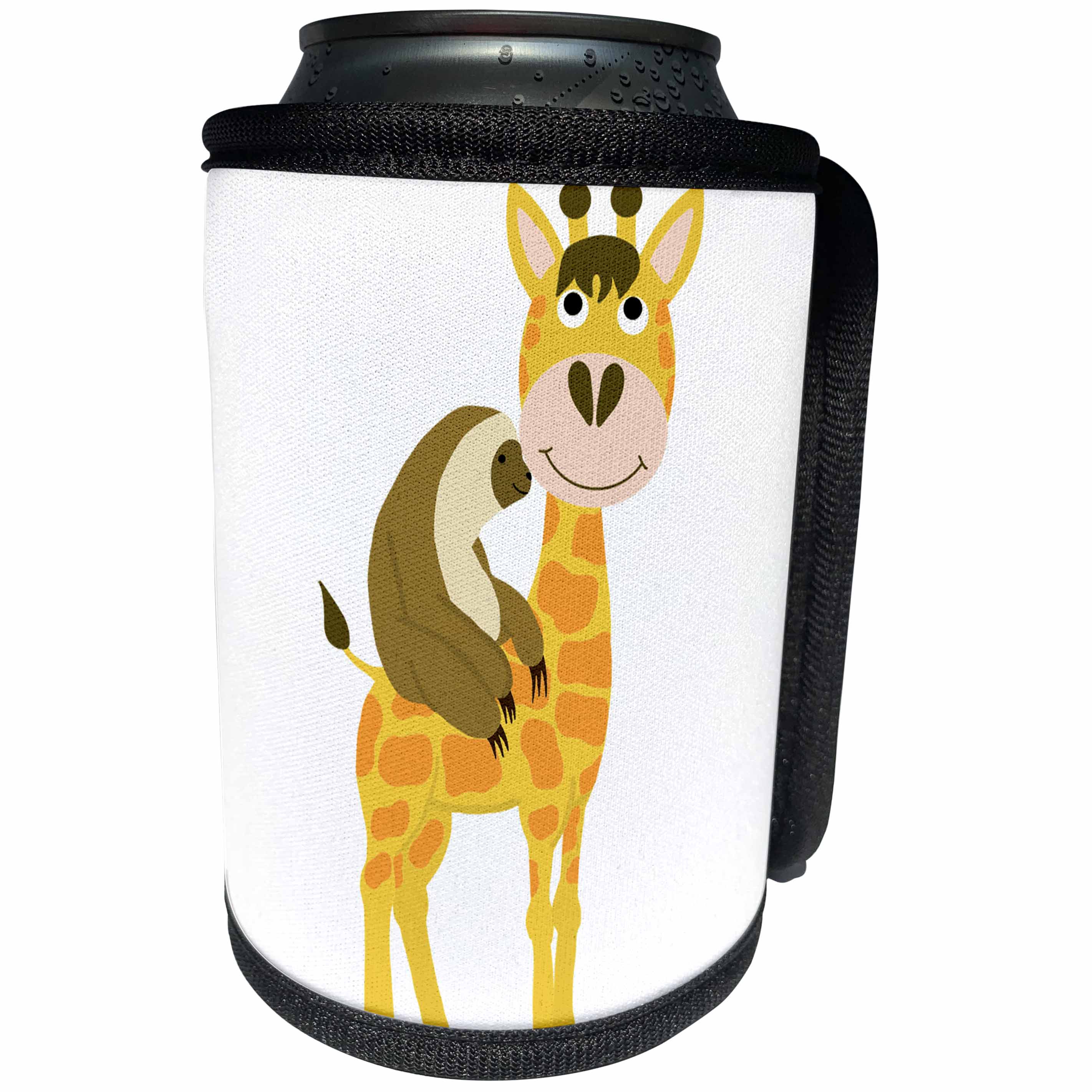 3dRose AllSouthernDesignTees - Zoo Animals - Cute fun original sloth riding a giraffe cartoon - Can Cooler Bottle Wrap (cc_290650)