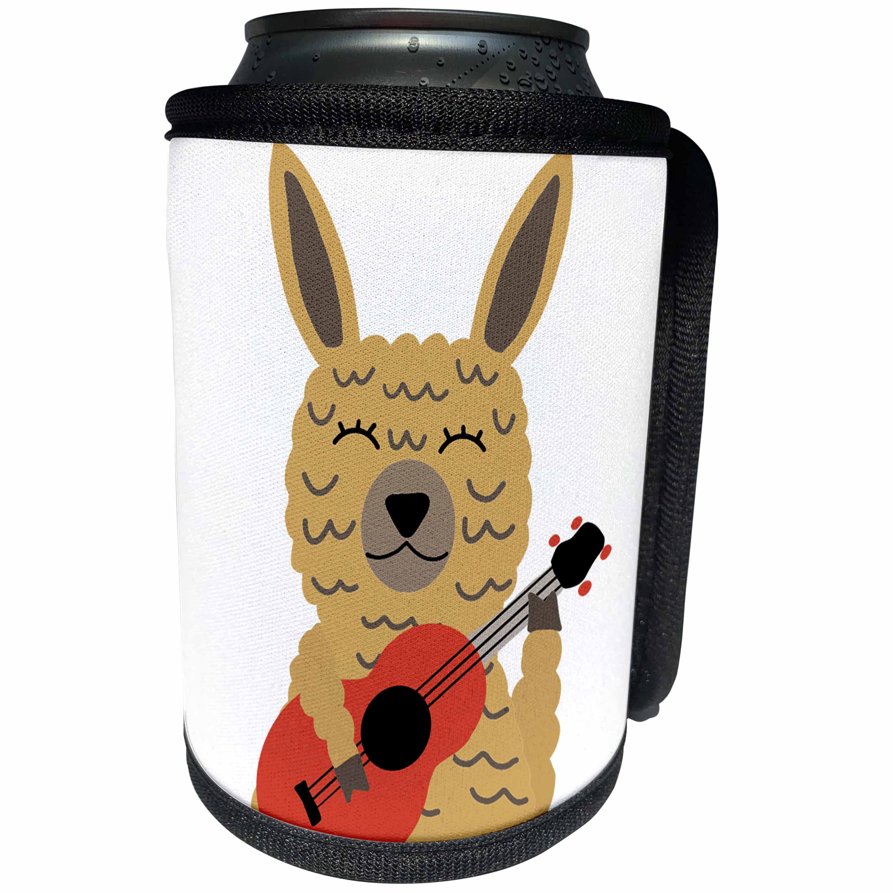 3dRose AllSouthernDesignTees - Music - Cute fun llama playing a red guitar great for music lovers - Can Cooler Bottle Wrap (cc_290655)