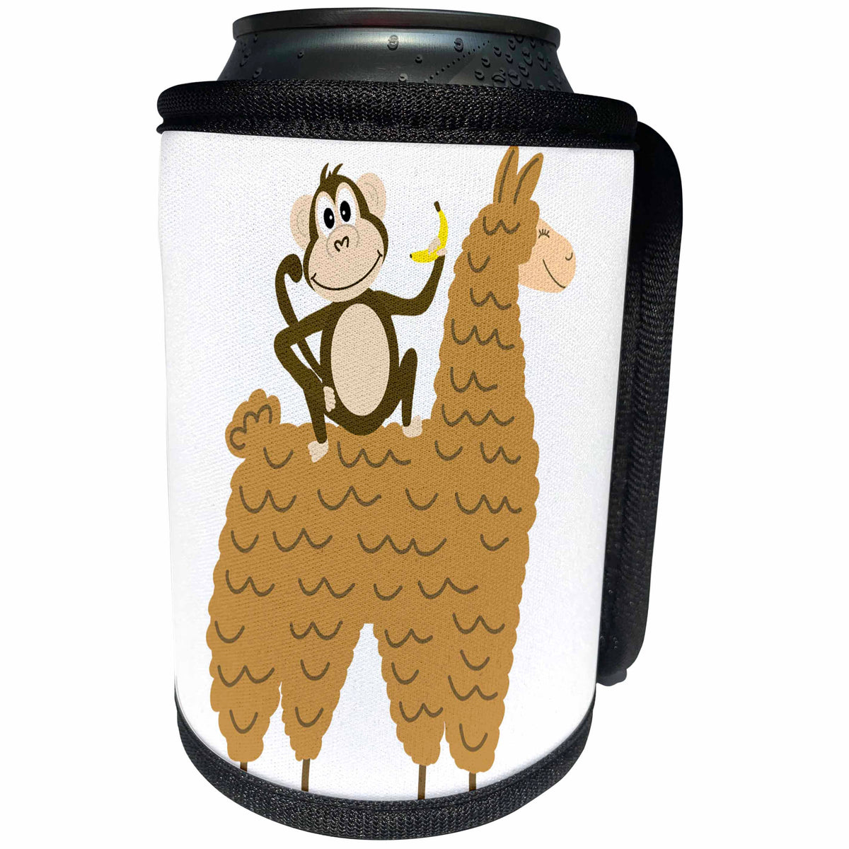 3dRose AllSouthernDesignTees - Zoo Animals - Funny cool monkey eating a banana and riding a llama - Can Cooler Bottle Wrap (cc_290656)