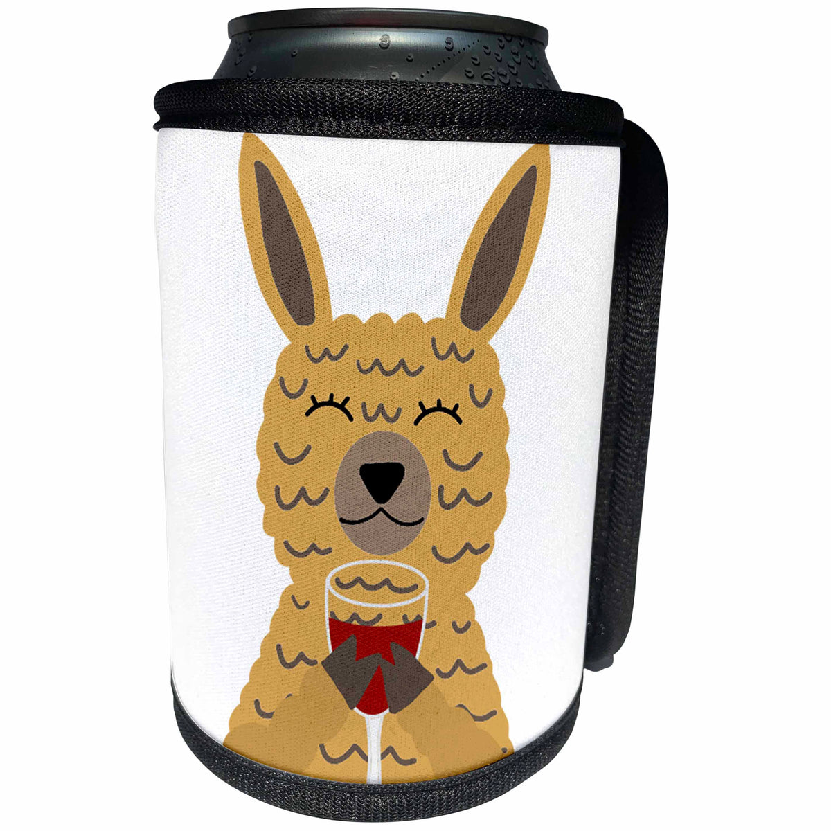 3dRose AllSouthernDesignTees - Drinking - Fun silly creative llama drinking a glass of red wine - Can Cooler Bottle Wrap (cc_290658)