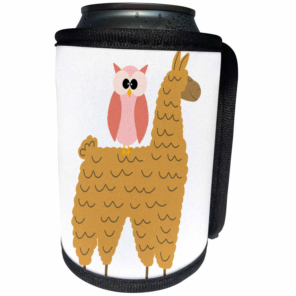 3dRose AllSouthernDesignTees - Birds - Cute funny creative pink owl riding a llama - Can Cooler Bottle Wrap (cc_290660)
