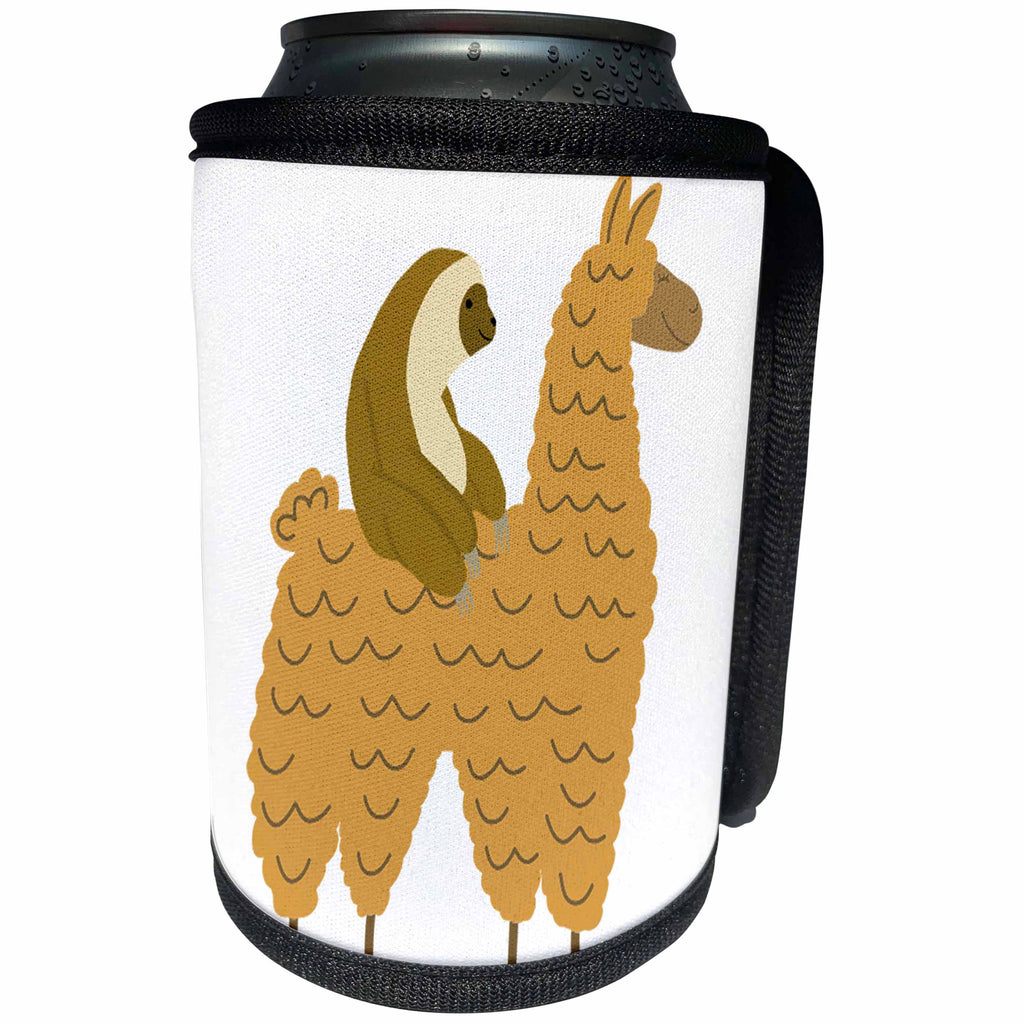 3dRose AllSouthernDesignTees - Zoo Animals - Funny adorable lazy sloth riding a llama cartoon - Can Cooler Bottle Wrap (cc_290661)