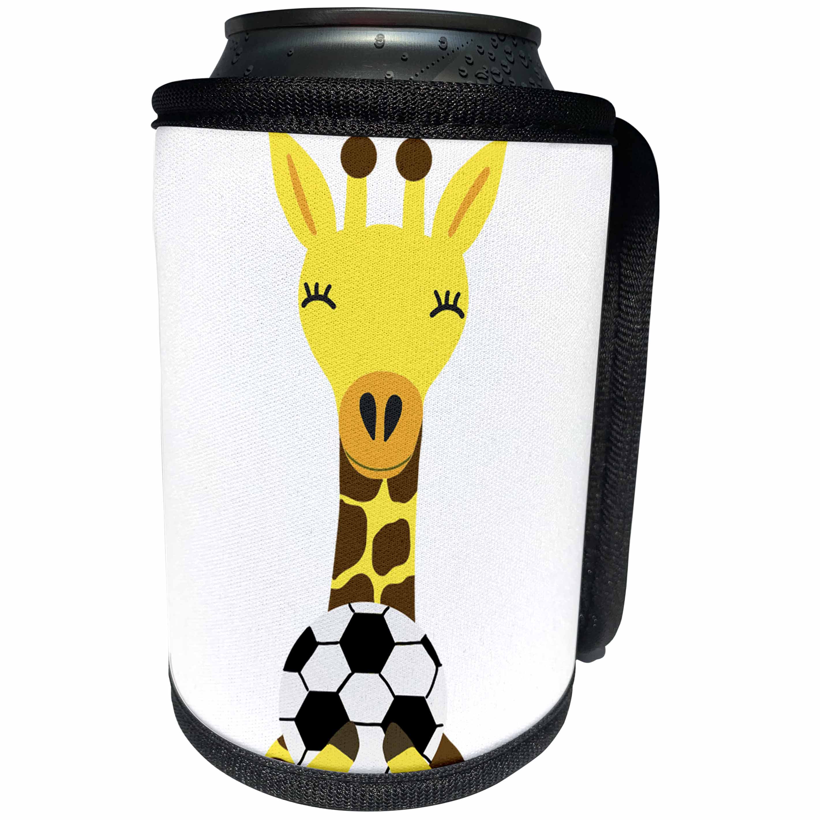 3dRose AllSouthernDesignTees - Sports - Cool fun yellow giraffe playing soccer great for sports lovers - Can Cooler Bottle Wrap (cc_290662)