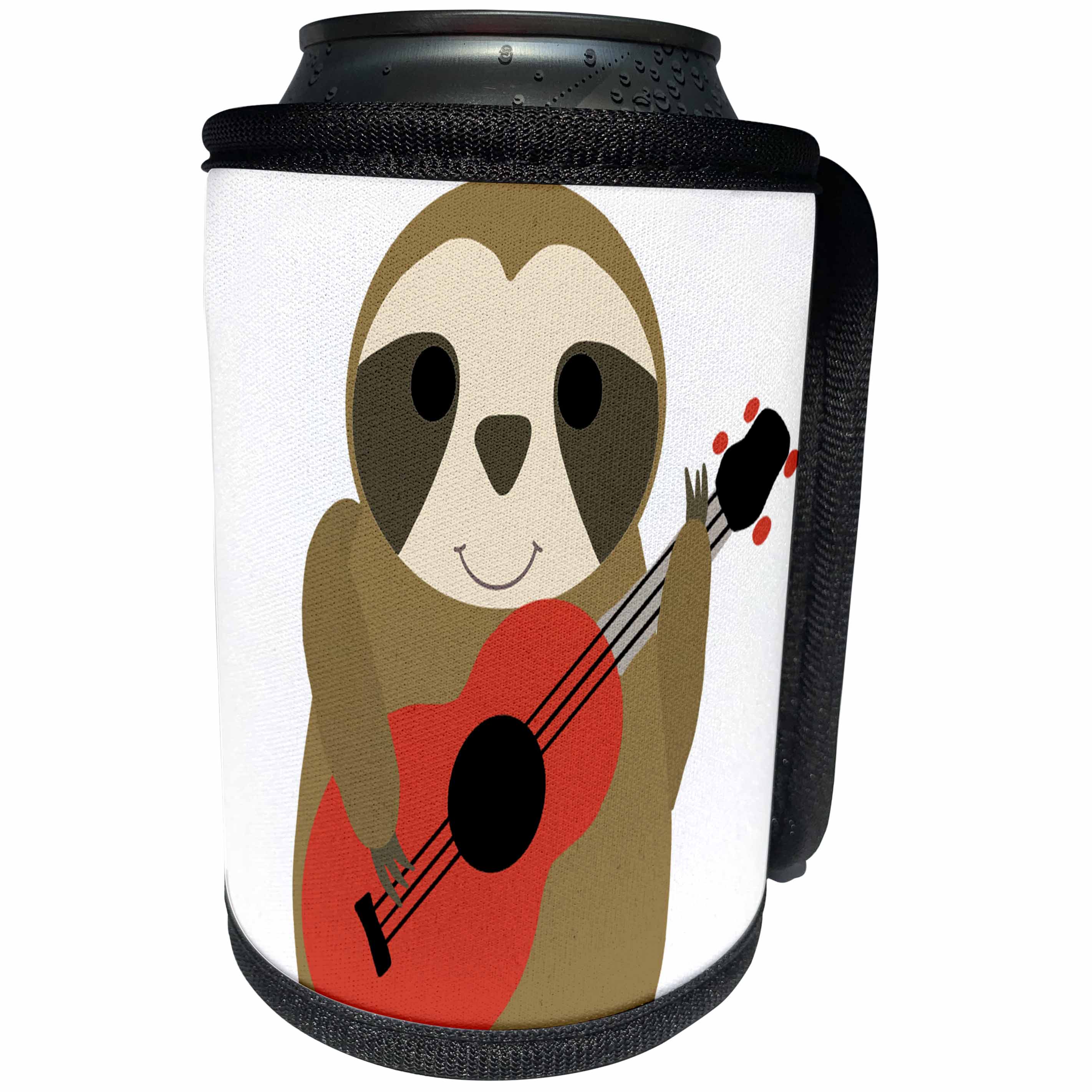 3dRose AllSouthernDesignTees - Music - Fun lazy cool sloth playing a red guitar awesome for music lovers - Can Cooler Bottle Wrap (cc_290671)