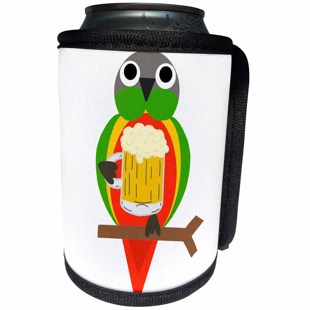 3dRose AllSouthernDesignTees - Drinking - Cool colorful fun conure parrot drinking beer out of a mug - Can Cooler Bottle Wrap (cc_290672)