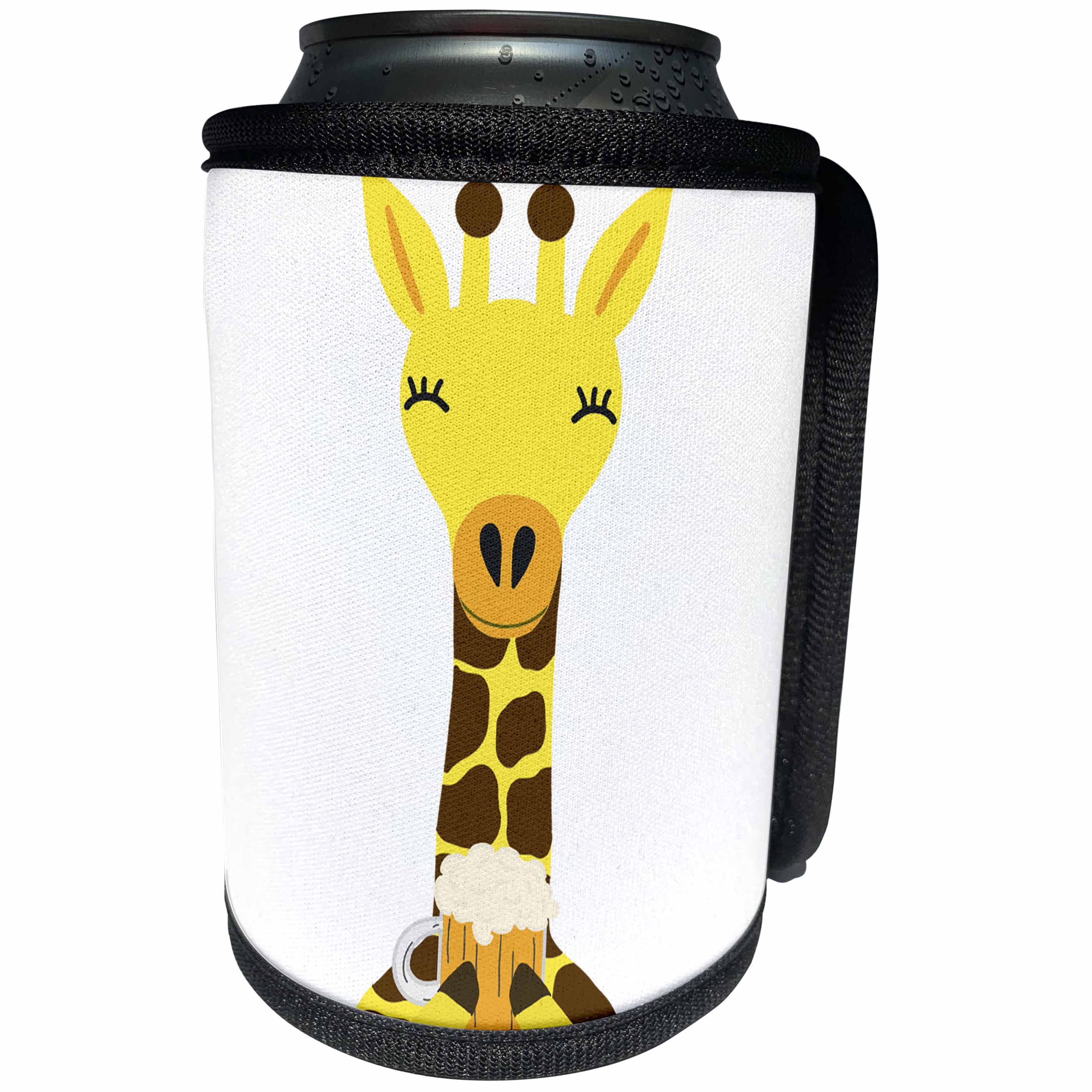 3dRose AllSouthernDesignTees - Drinking - Funny cute giraffe drinking beer out of a mug cartoon - Can Cooler Bottle Wrap (cc_290673)