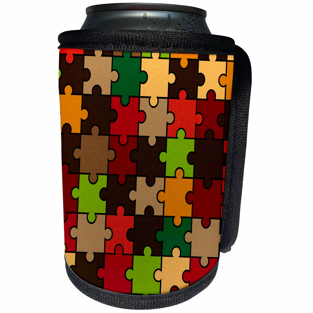 3dRose Sven Herkenrath - Art - Cute and Colorful Puzzle Pattern Trendy Background - Can Cooler Bottle Wrap (cc_290679)