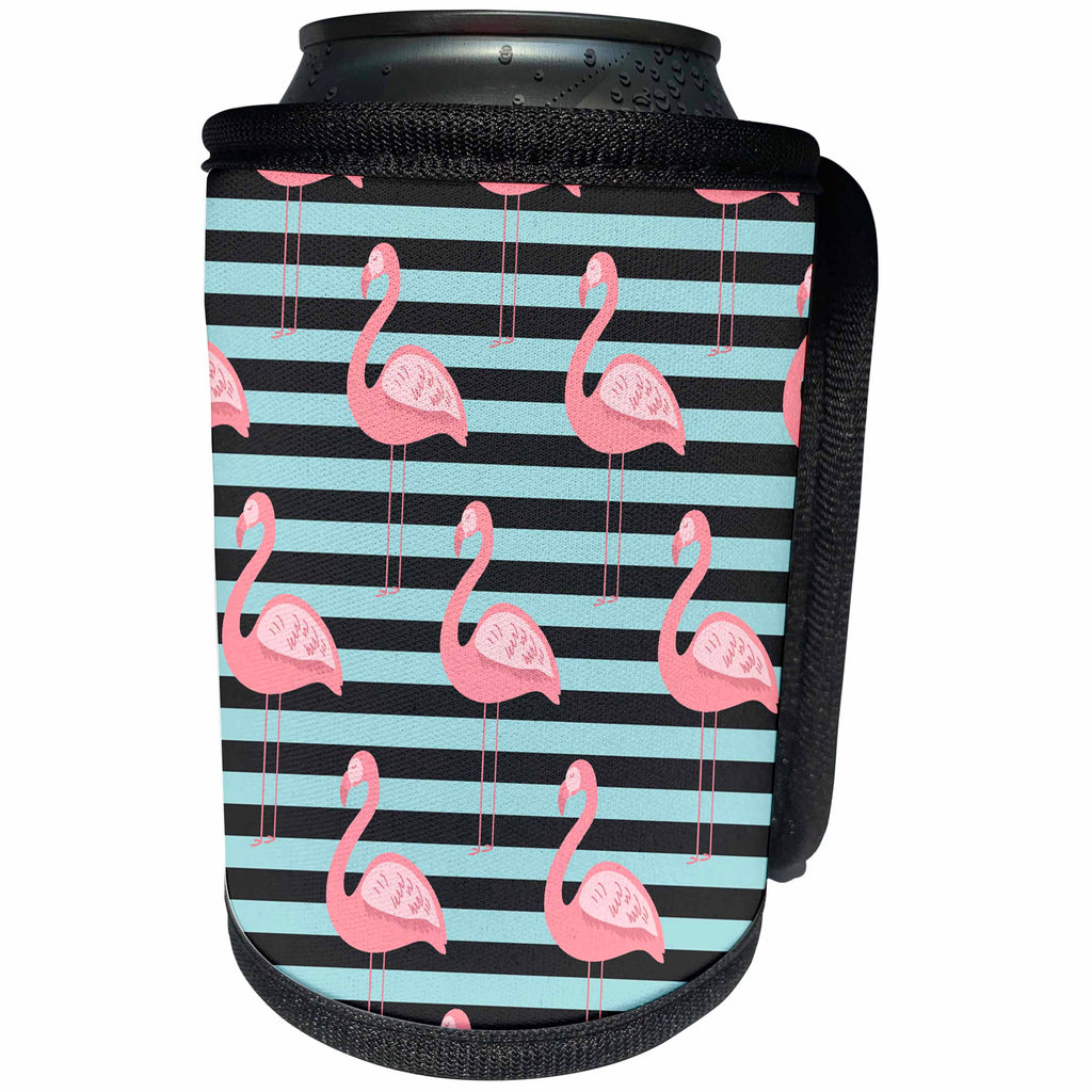 3dRose Sven Herkenrath - Animal - Cute Flamingos on Striped Background - Can Cooler Bottle Wrap (cc_290689)