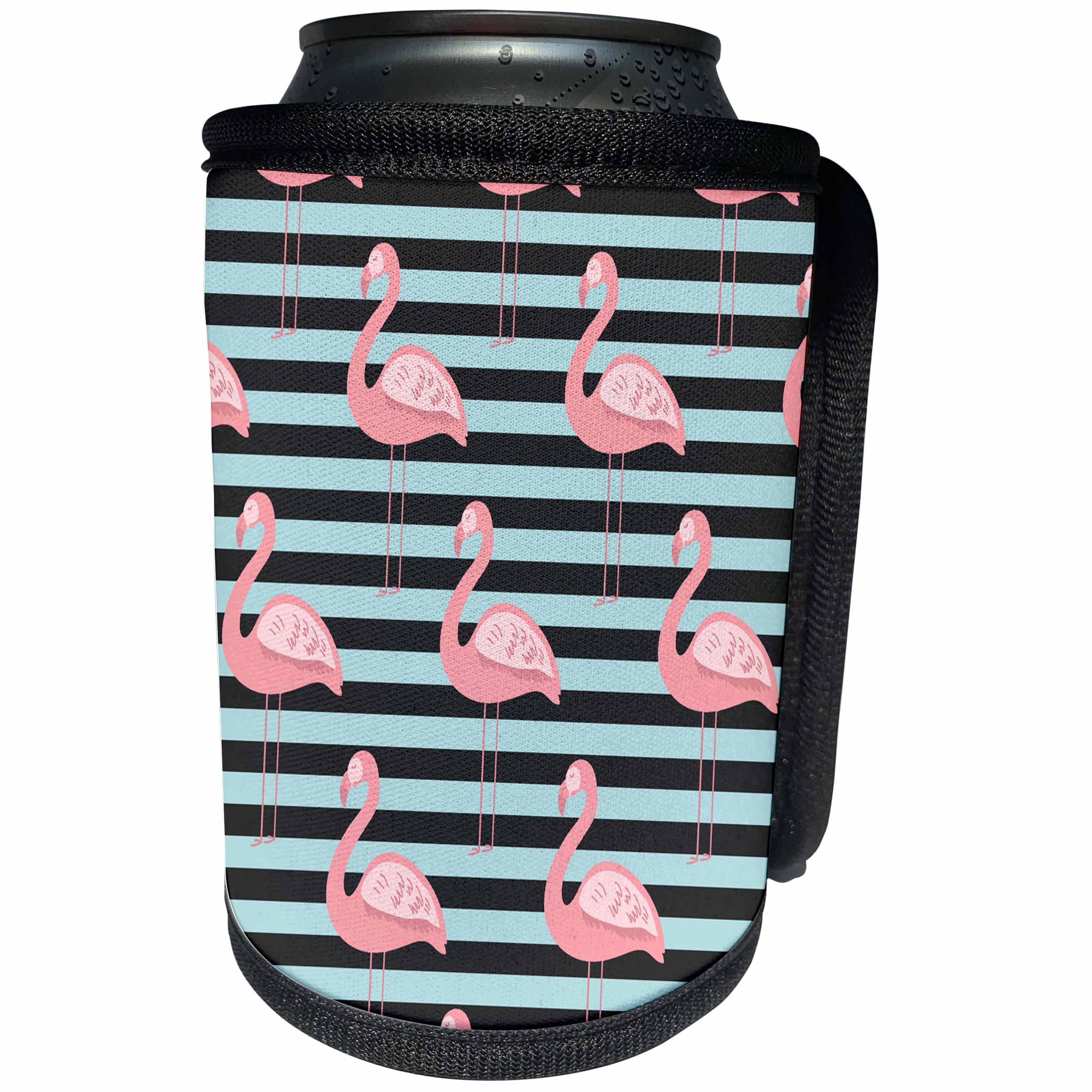 3dRose Sven Herkenrath - Animal - Cute Flamingos on Striped Background - Can Cooler Bottle Wrap (cc_290689)