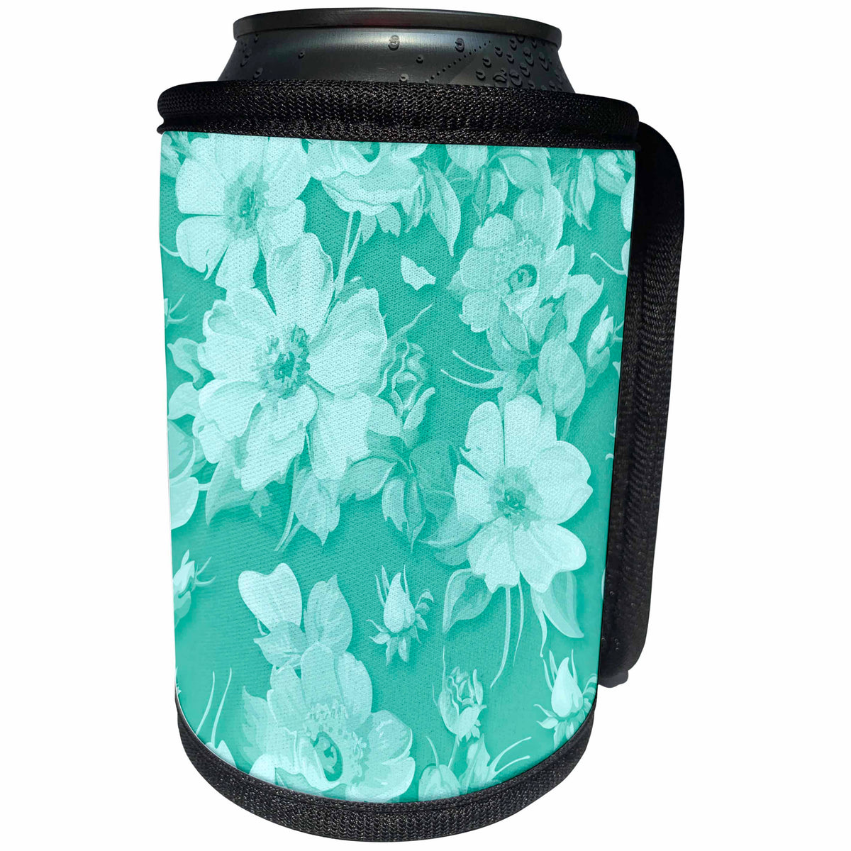3dRose Sven Herkenrath - Art - Lovely Floral Pattern in Turquoise Trendy Background - Can Cooler Bottle Wrap (cc_290691)