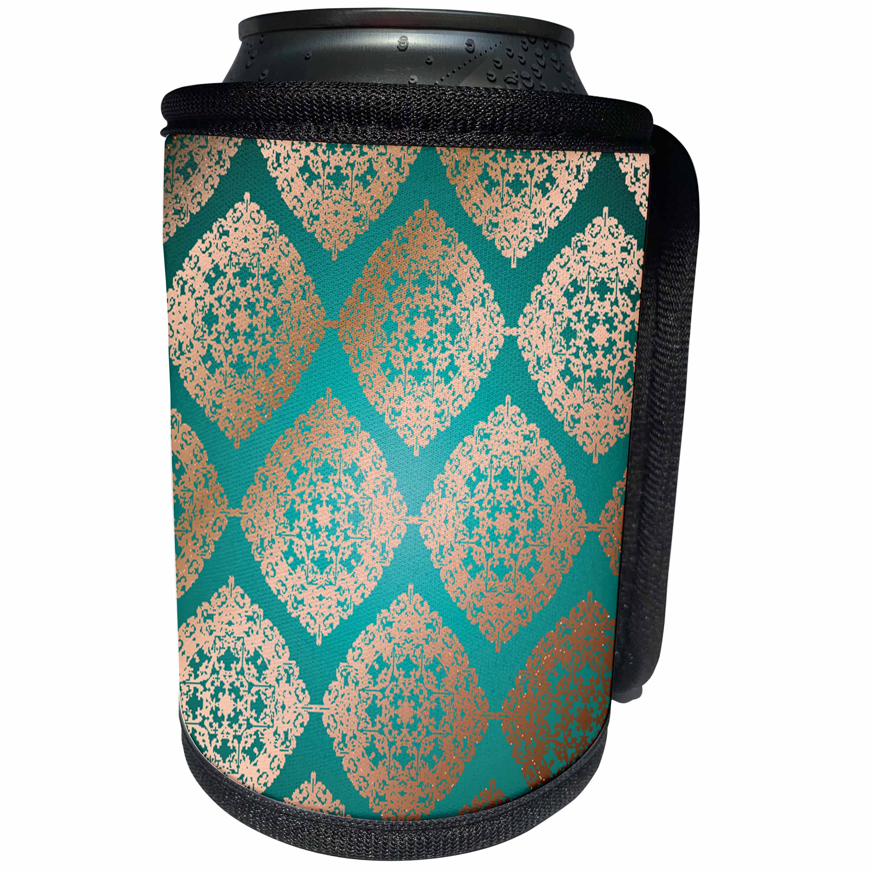 3dRose Sven Herkenrath - Art - Golden Geometrical Pattern On Turquoise Background - Can Cooler Bottle Wrap (cc_290707)