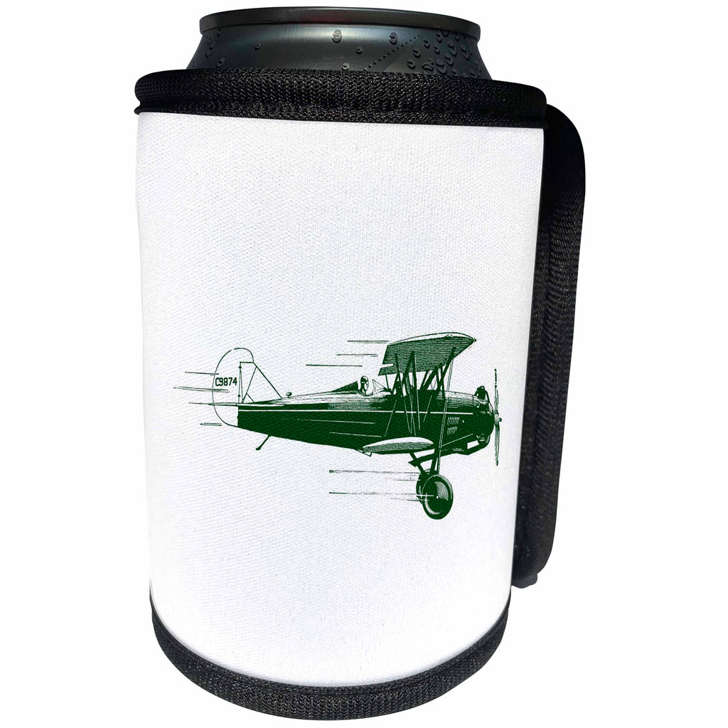 3dRose TNMPastPerfect Vintage Transportation - Green Bi Plane - Can Cooler Bottle Wrap (cc_29071)