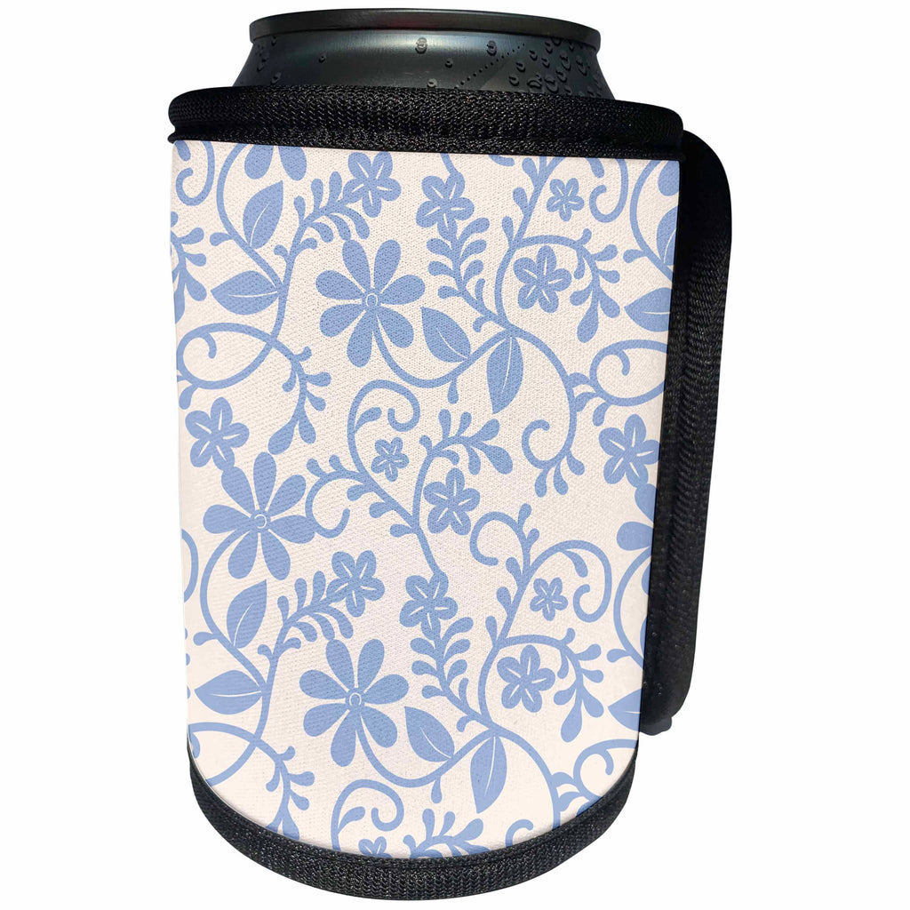 3dRose Sven Herkenrath - Art - Gorgeous Floral Design in Pastel Blue on White Background - Can Cooler Bottle Wrap (cc_290710)