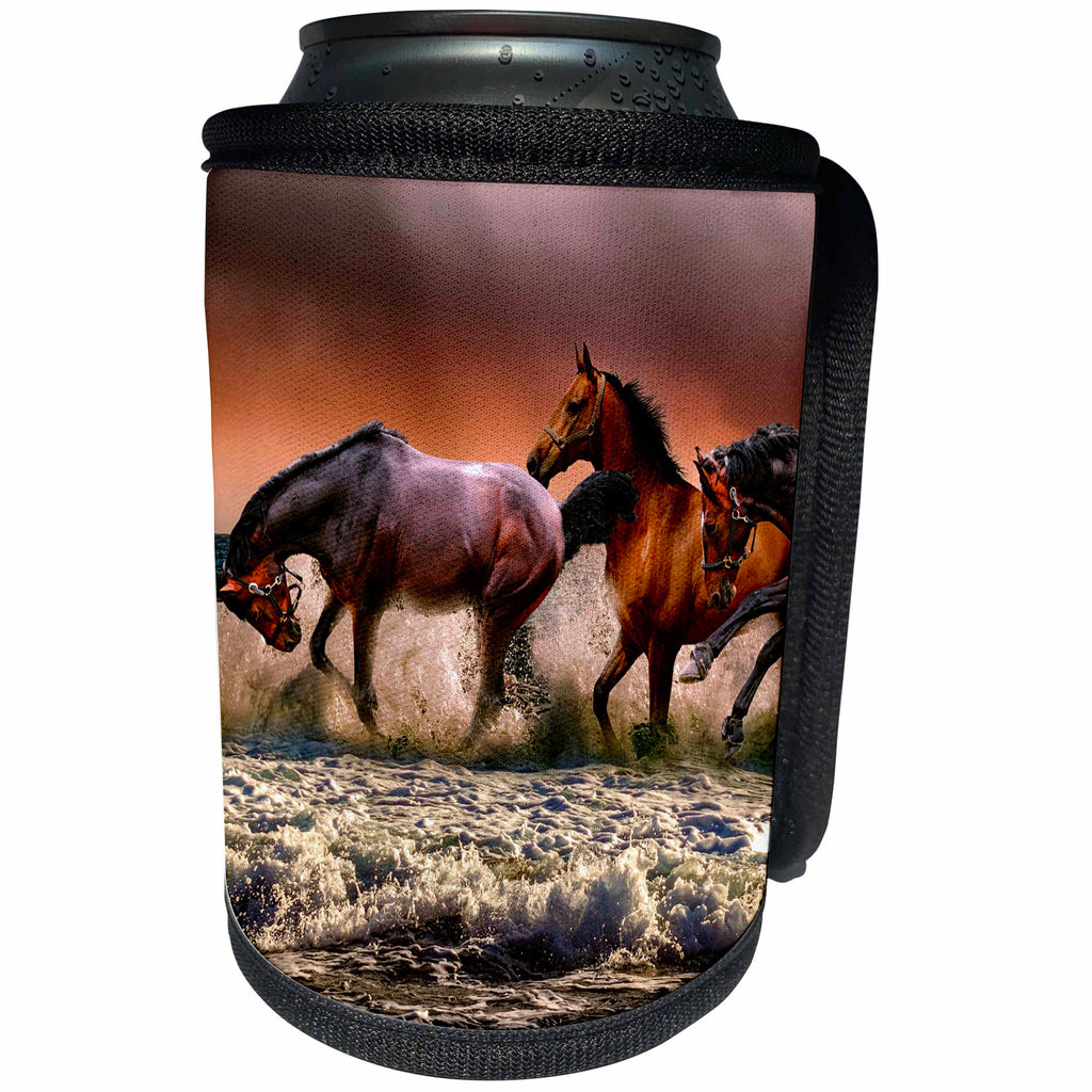 3dRose Sven Herkenrath - Animal - Beautiful Horses Running at Romantic Beach Romance Animal Photography - Can Cooler Bottle Wrap (cc_290713)
