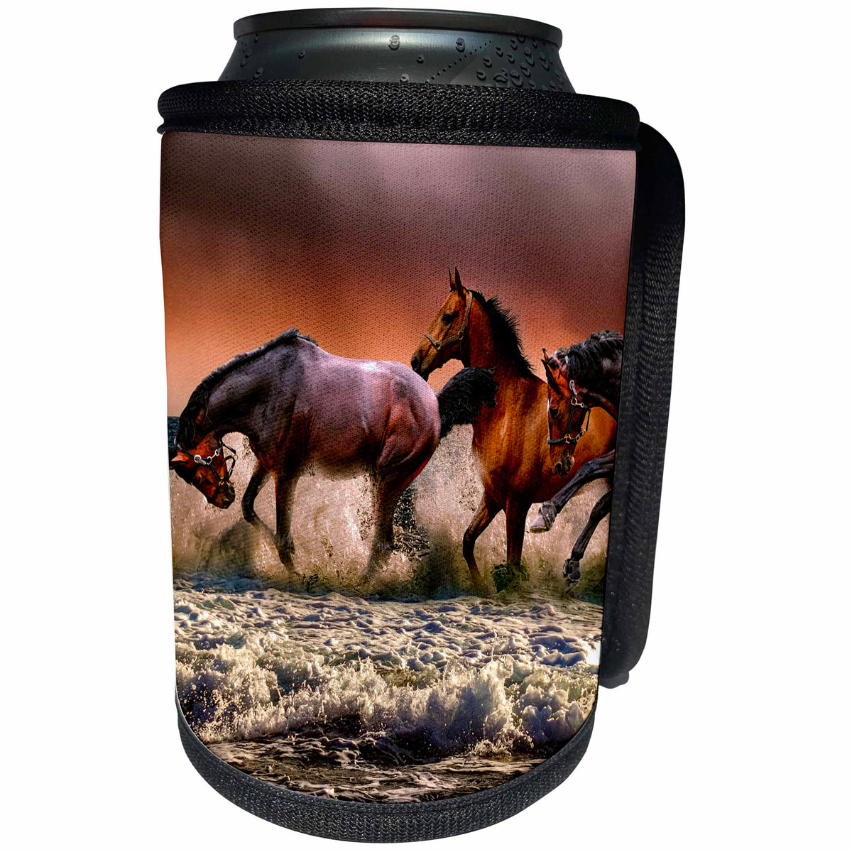 3dRose Sven Herkenrath - Animal - Beautiful Horses Running at Romantic Beach Romance Animal Photography - Can Cooler Bottle Wrap (cc_290713)