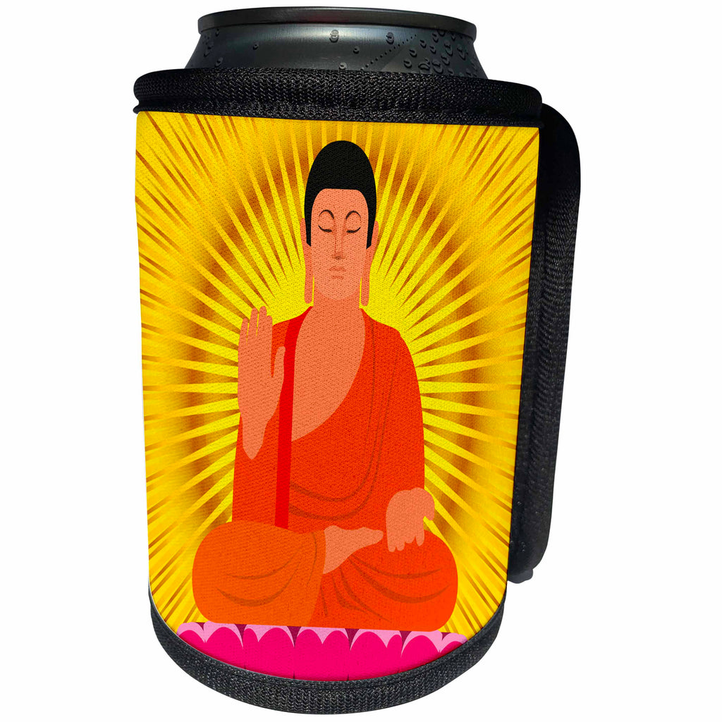3dRose Sven Herkenrath - Religion - Vector of a Meditating Figure on Golden Background - Can Cooler Bottle Wrap (cc_290720)