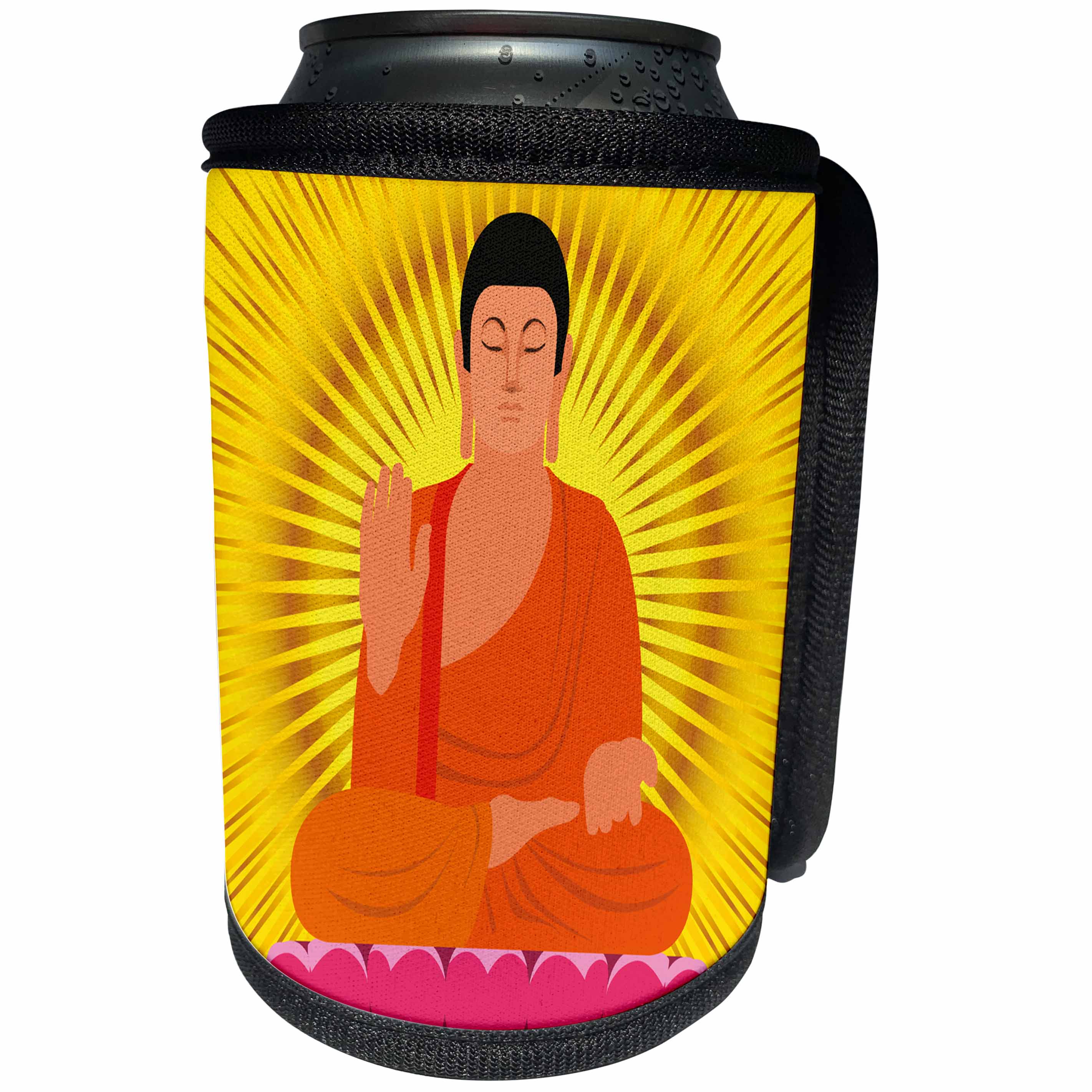 3dRose Sven Herkenrath - Religion - Vector of a Meditating Figure on Golden Background - Can Cooler Bottle Wrap (cc_290720)