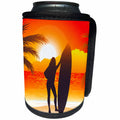3dRose Sven Herkenrath - Holiday - Silhouette of a Woman with Surfboard Sunset at the Beach - Can Cooler Bottle Wrap (cc_290722)