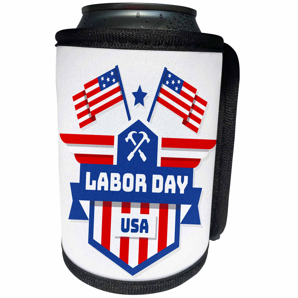 3dRose Sven Herkenrath - Celebration - Labor Day USA Card in Colors of American Flag - Can Cooler Bottle Wrap (cc_290725)