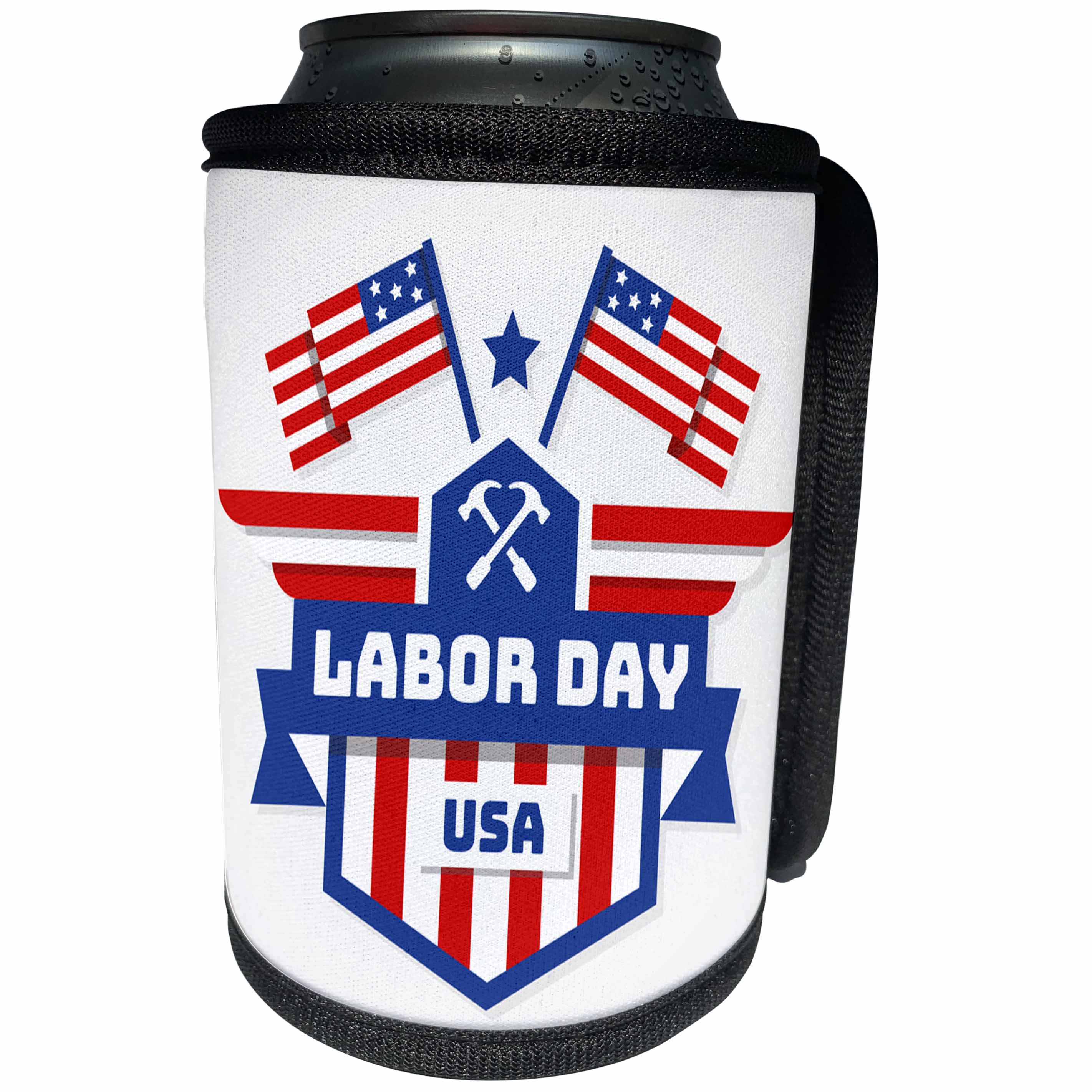 3dRose Sven Herkenrath - Celebration - Labor Day USA Card in Colors of American Flag - Can Cooler Bottle Wrap (cc_290725)