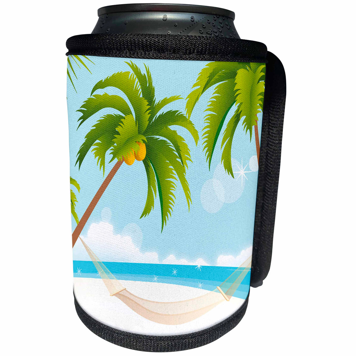 3dRose Sven Herkenrath - Holiday - Paraside Beach With Palm Trees and White Sand - Can Cooler Bottle Wrap (cc_290727)