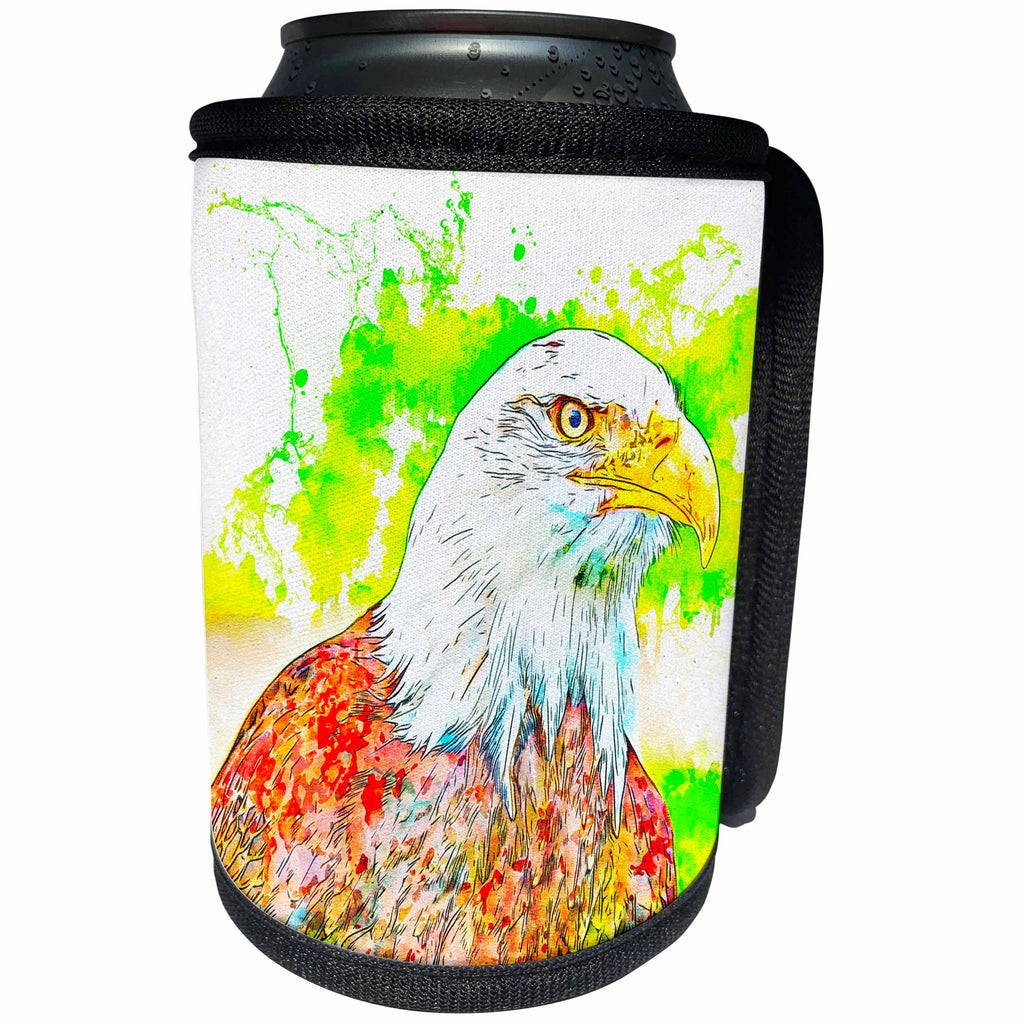 3dRose Sven Herkenrath - Animal - Colorful Picture of an Eagle on White Background - Can Cooler Bottle Wrap (cc_290739)