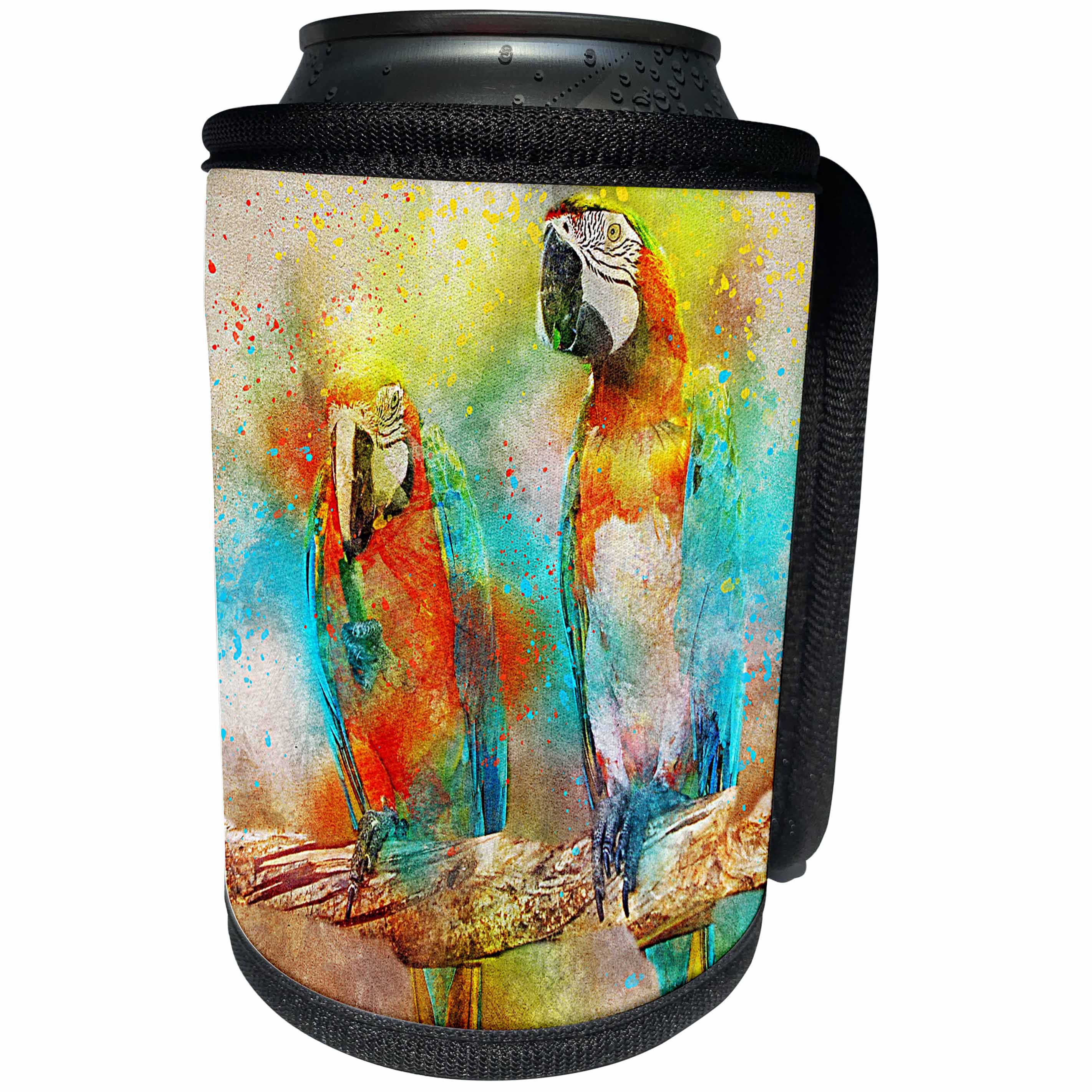 3dRose Sven Herkenrath - Animal - Two Cute Parrots on a Branch Colorful Drawing - Can Cooler Bottle Wrap (cc_290740)