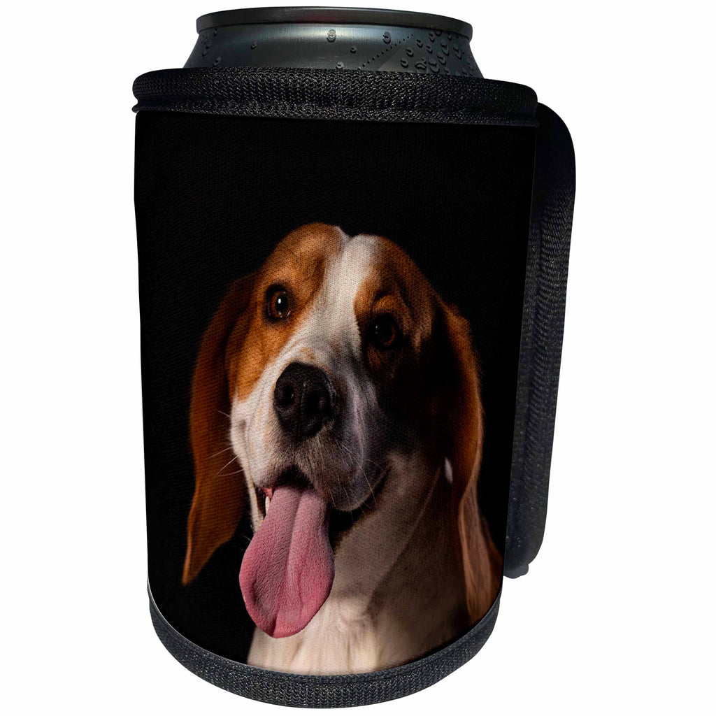 3dRose Sven Herkenrath - Animal - Portrait of Funny Beagle Dog Sticking out ist Tounge - Can Cooler Bottle Wrap (cc_290742)